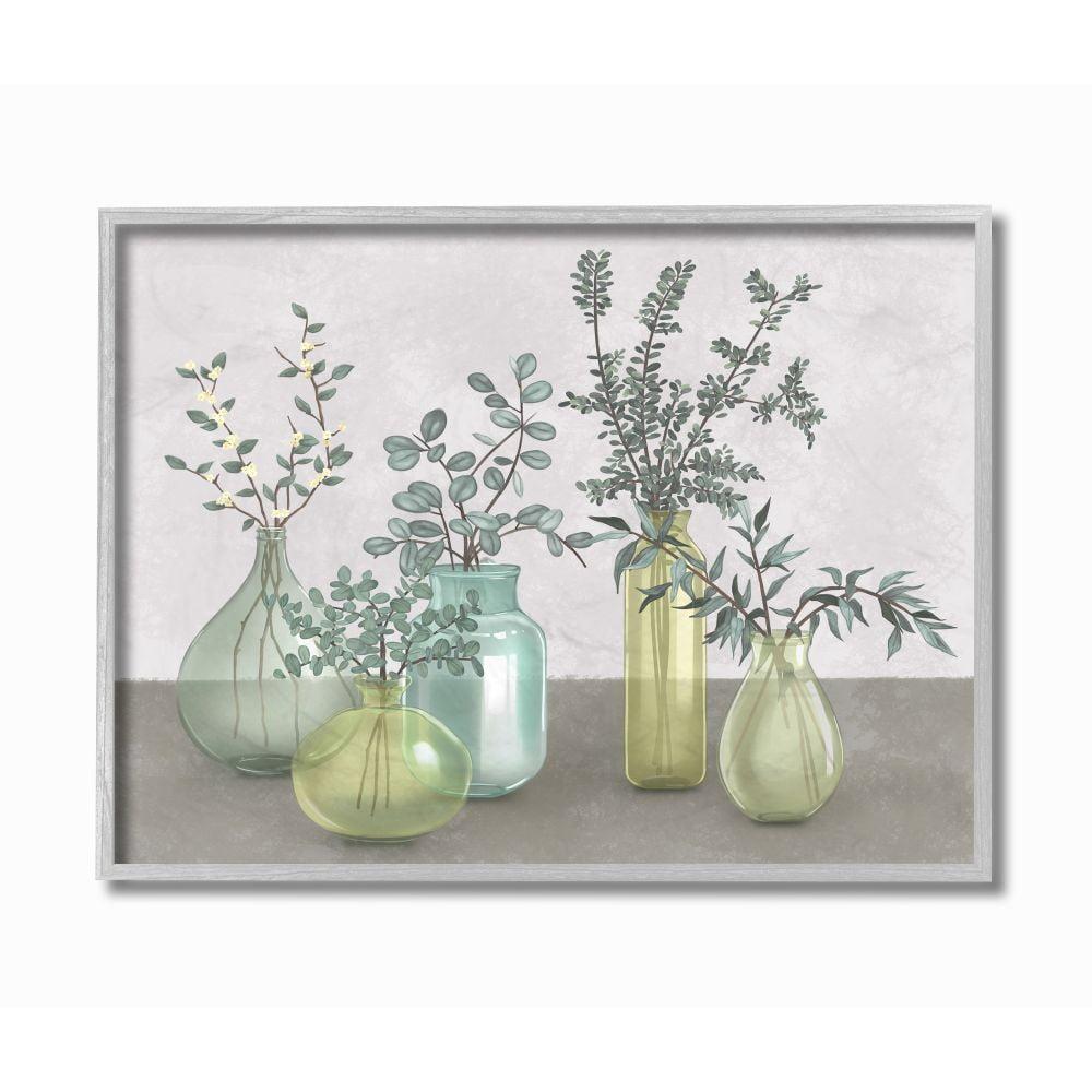 Stupell Industries Plants In Vases Neutral Grey Design Graphic Art Gray Framed Art Print Wall Art, 16x20, by Ziwei Li