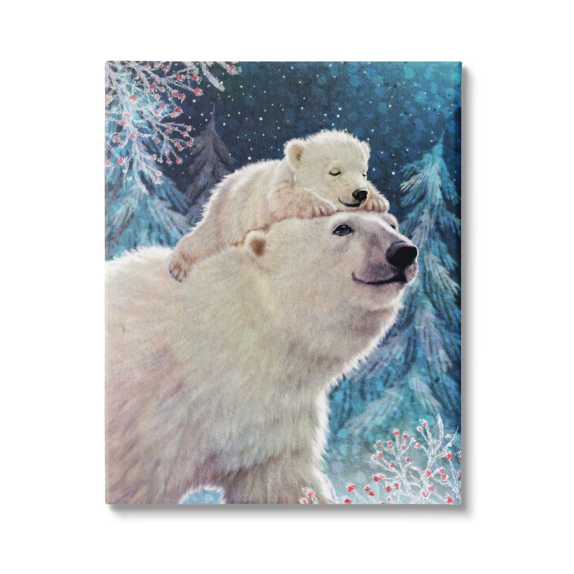 Aw-024-Canvas " Polar Bear And Cub Winter Scene " by Pip Wilson Painting Print