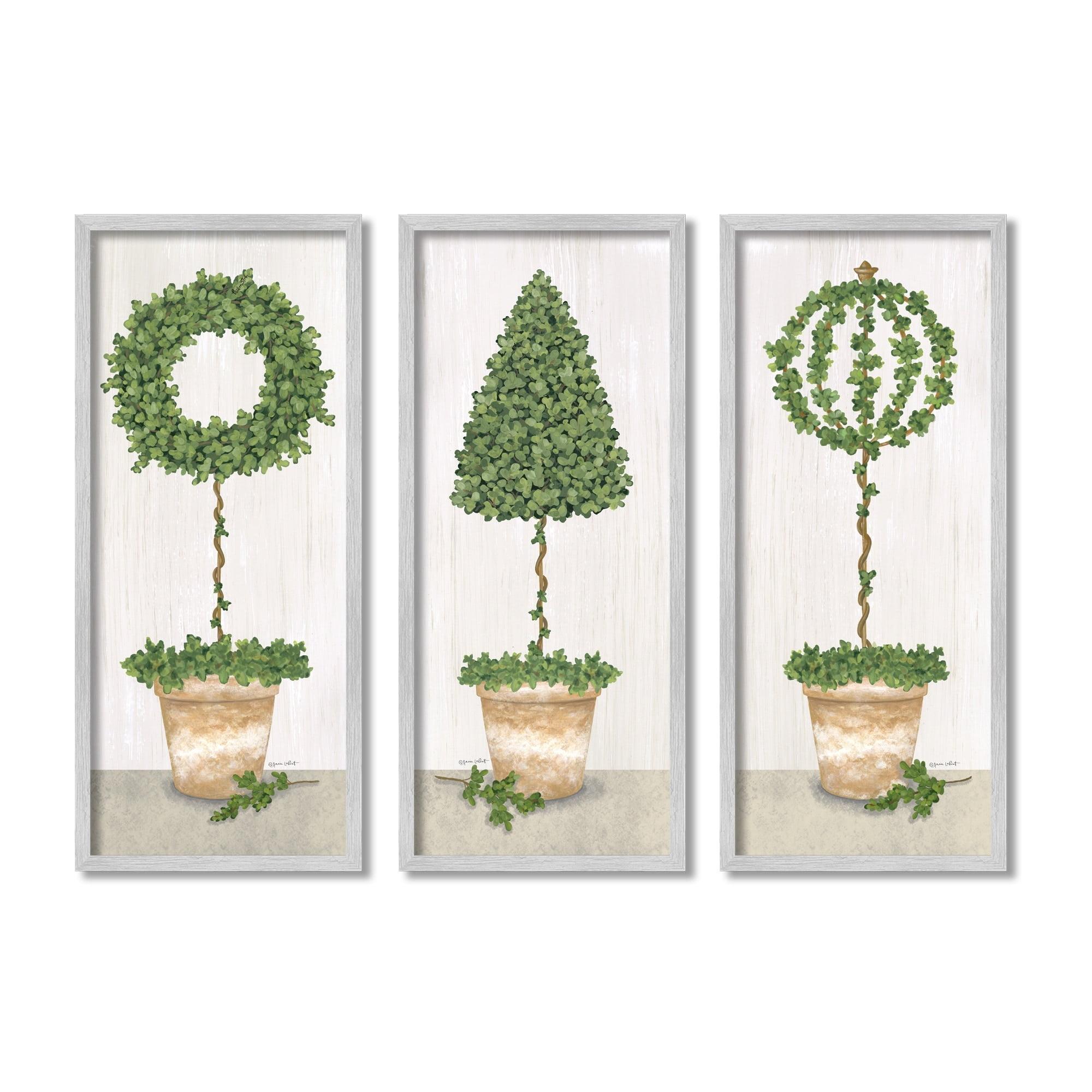 Rustic Gray Framed Potted Topiary Plants Wall Art Set