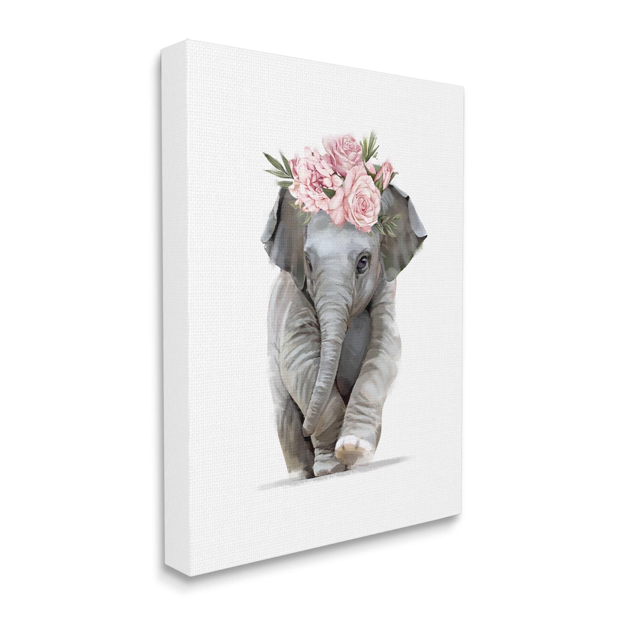 Stupell Industries " Precious Rose Crown Baby Elephant Chic Florals " by Ziwei Li