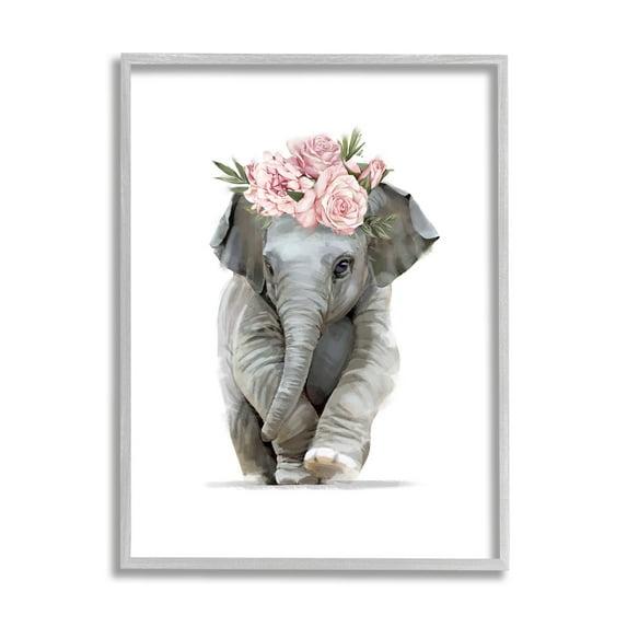 Stupell Industries " Precious Rose Crown Baby Elephant Chic Florals " by Ziwei Li