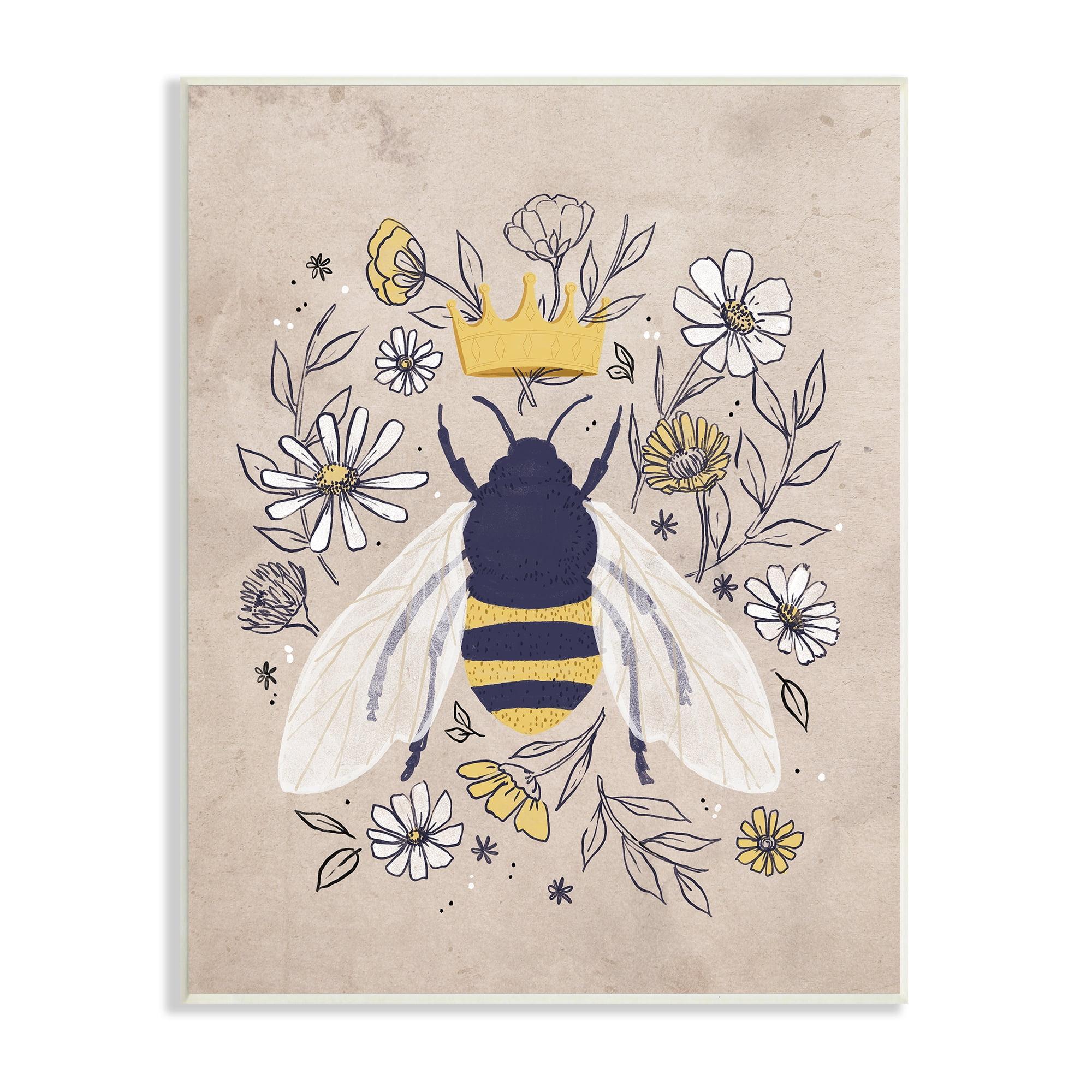 Stupell Industries " Queen Bee With Crown Yellow White Daisy Florals " by Loni Harris