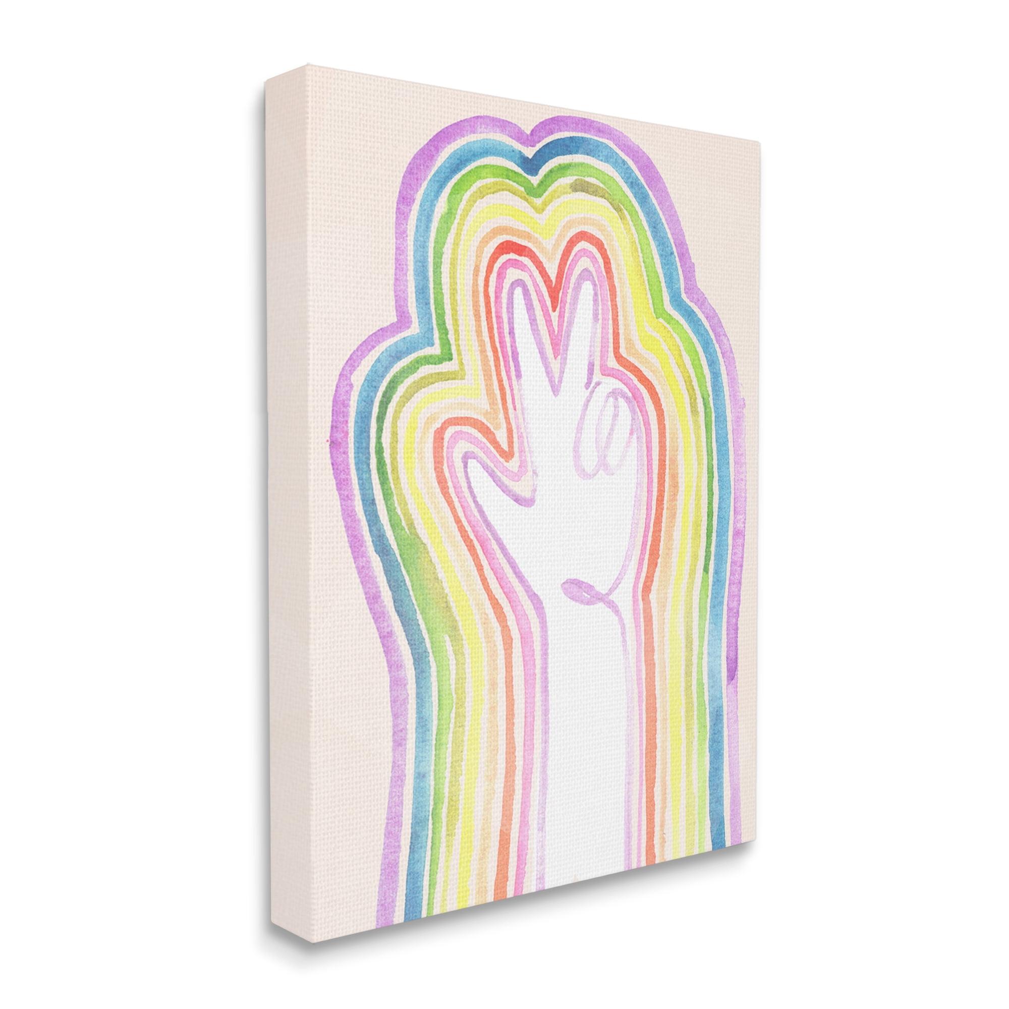 Stupell Industries Radiant Peace Sign Rainbow Whimsical Linework Canvas Wall Art by Jennifer Paxton Parker