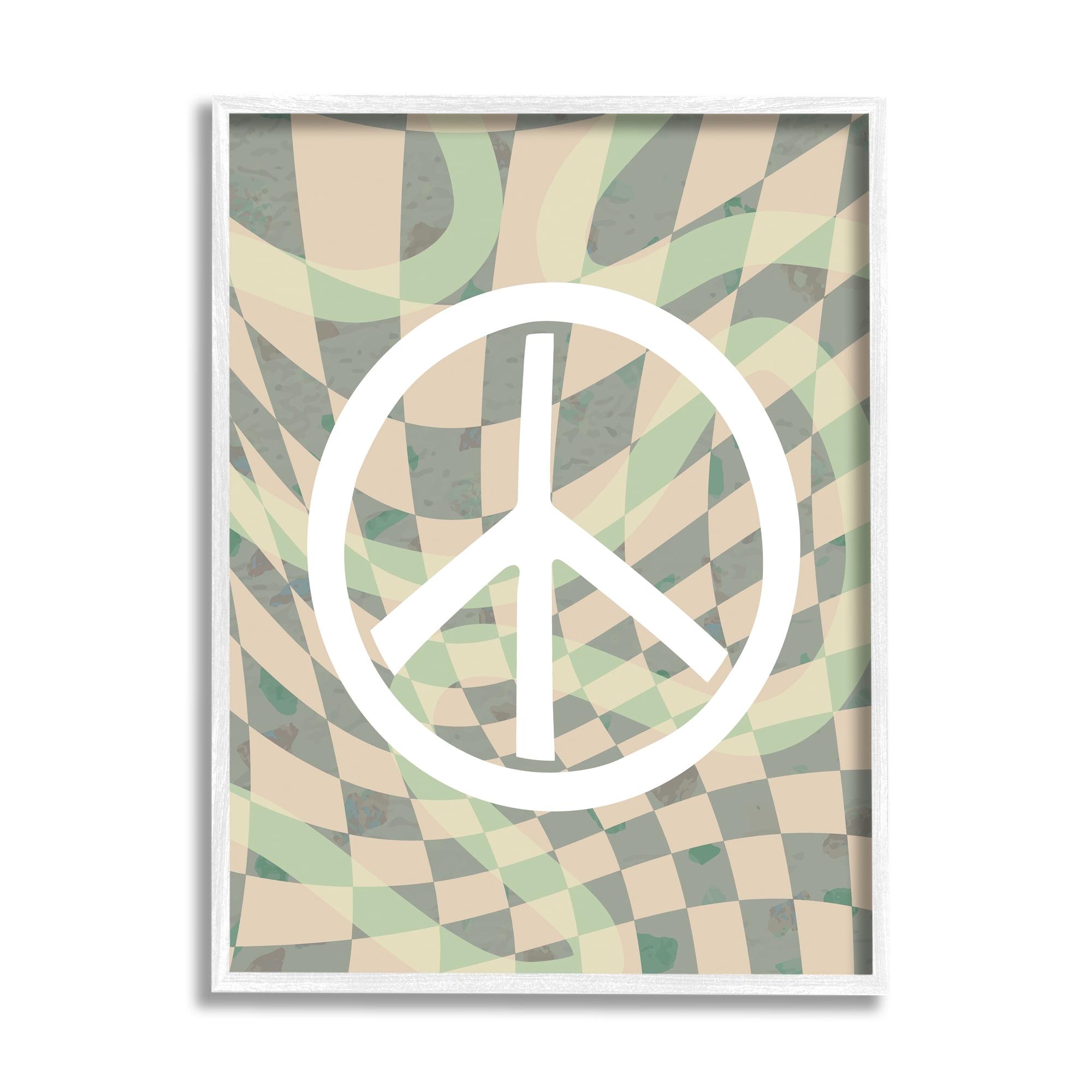 Stupell Industries Retro Peace Symbol Abstract Painting White Framed Art Print Wall Art, 16 x 20