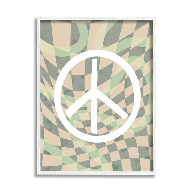 Stupell Industries Retro Peace Symbol Abstract Painting White Framed Art Print Wall Art, 16 x 20