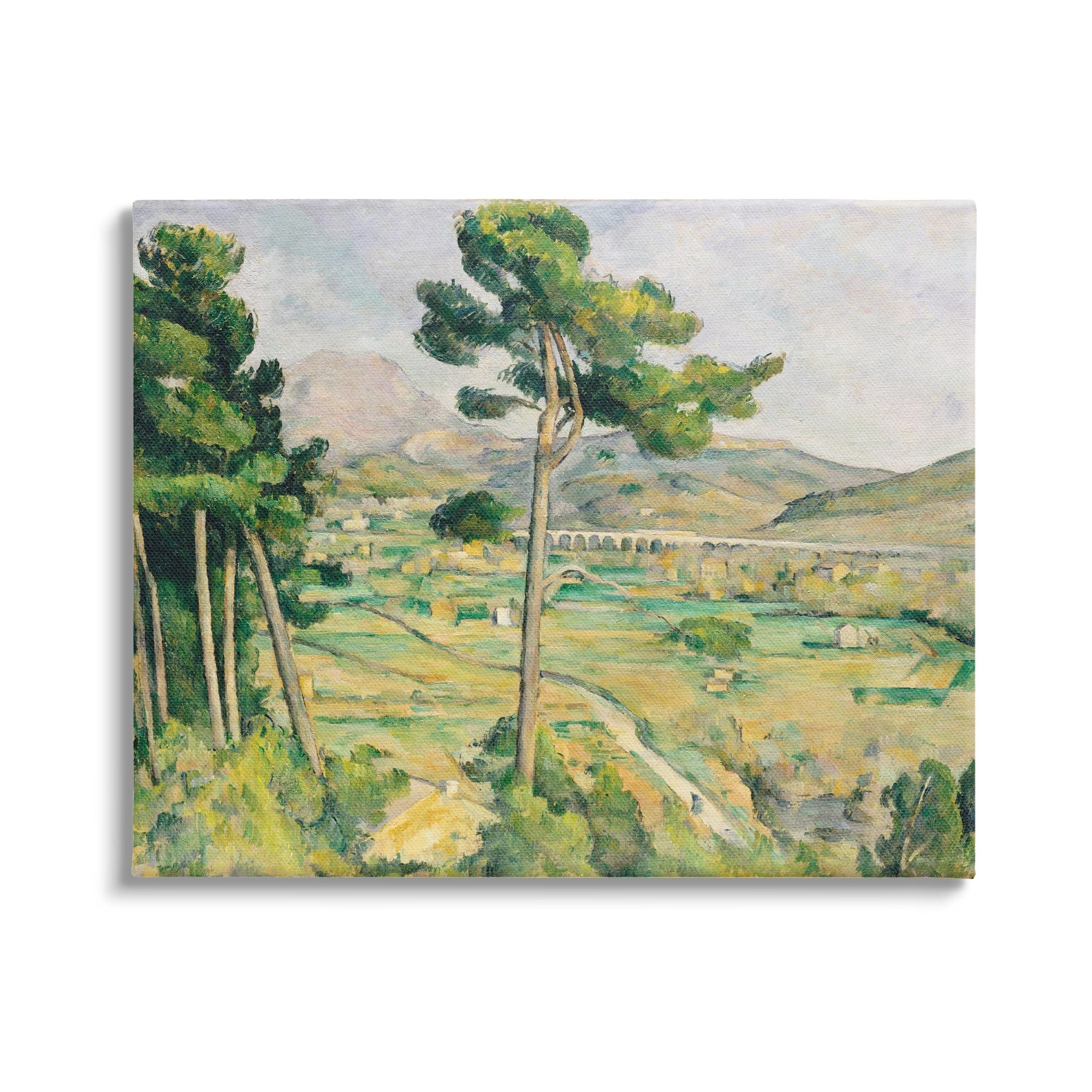 " Rural Green Scenery Distant Bridge Mountain Trees " by Lettered And Lined Painting Print