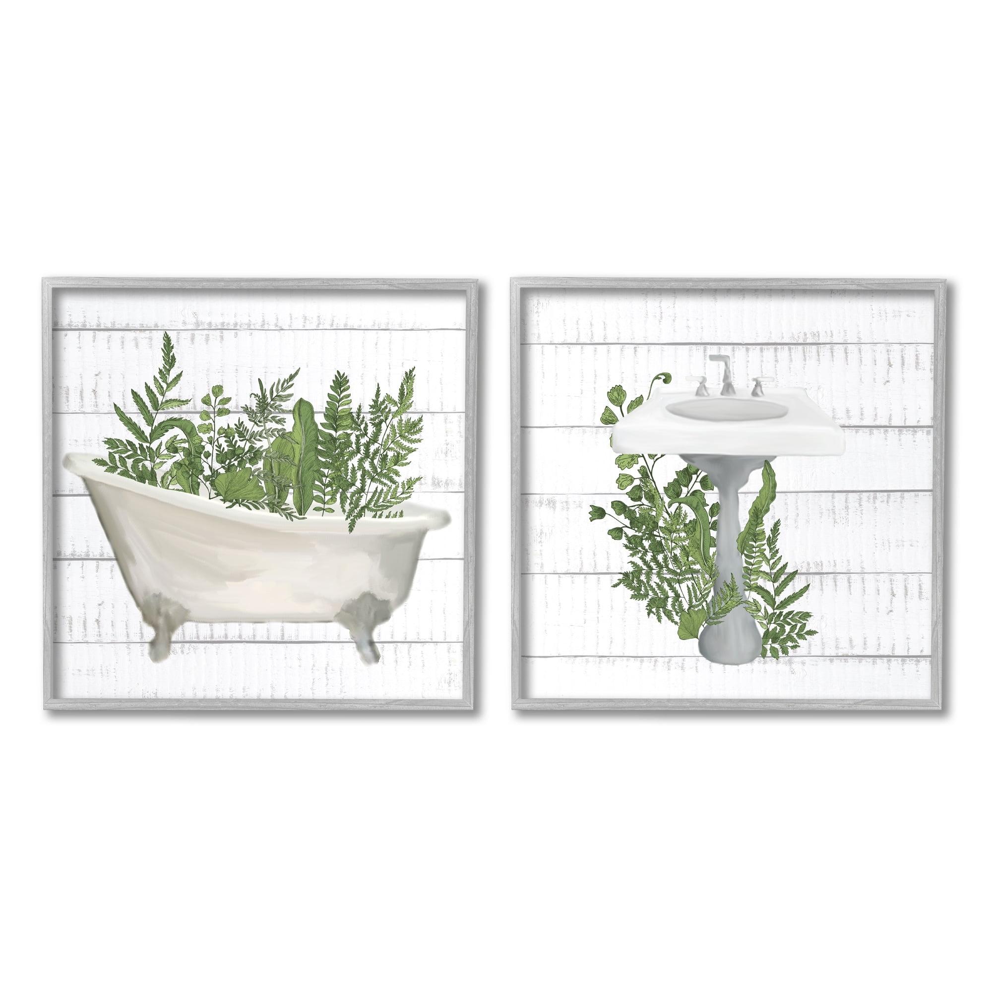 Stupell Industries " Rustic Botanical Herbs Bathroom Sink Bathtub Ferns " by Kim Allen 2 - Pieces