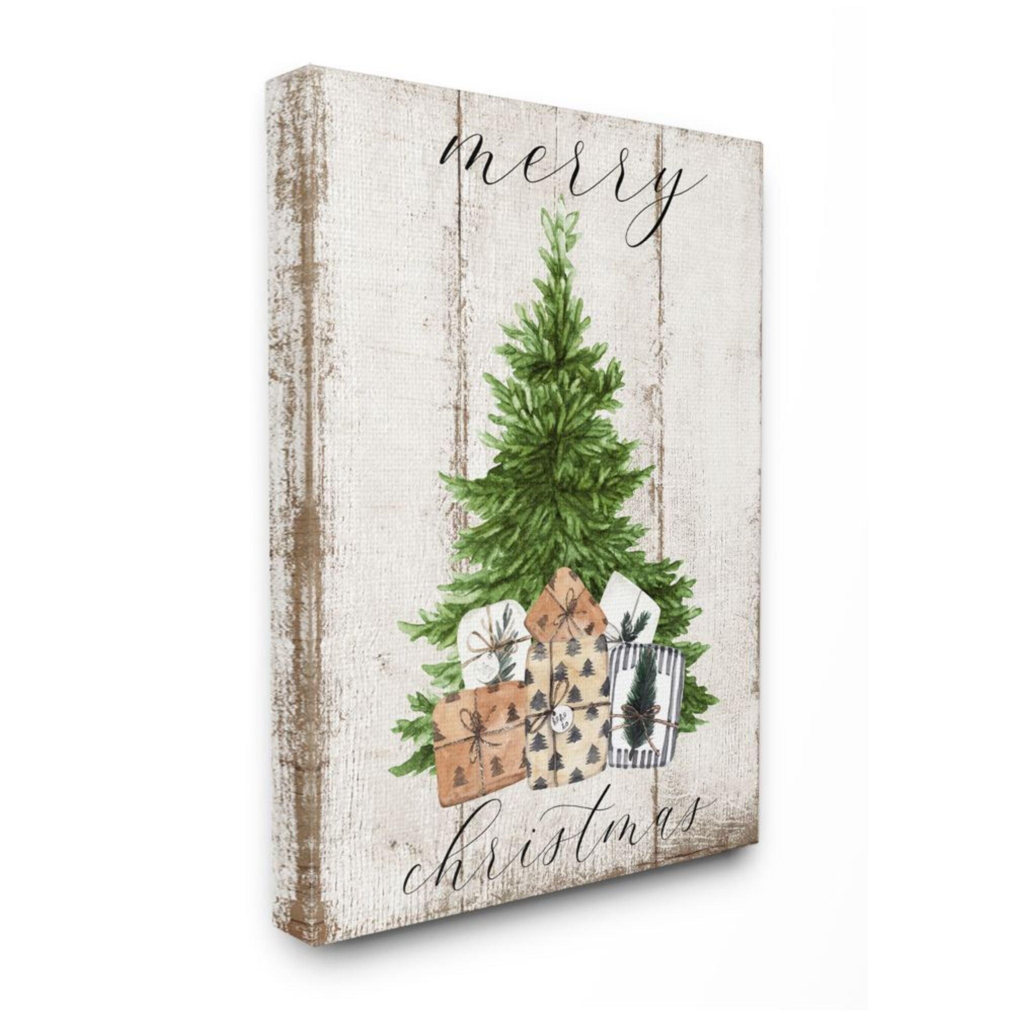 Rustic Distressed Merry Christmas Tree Canvas Wall Art