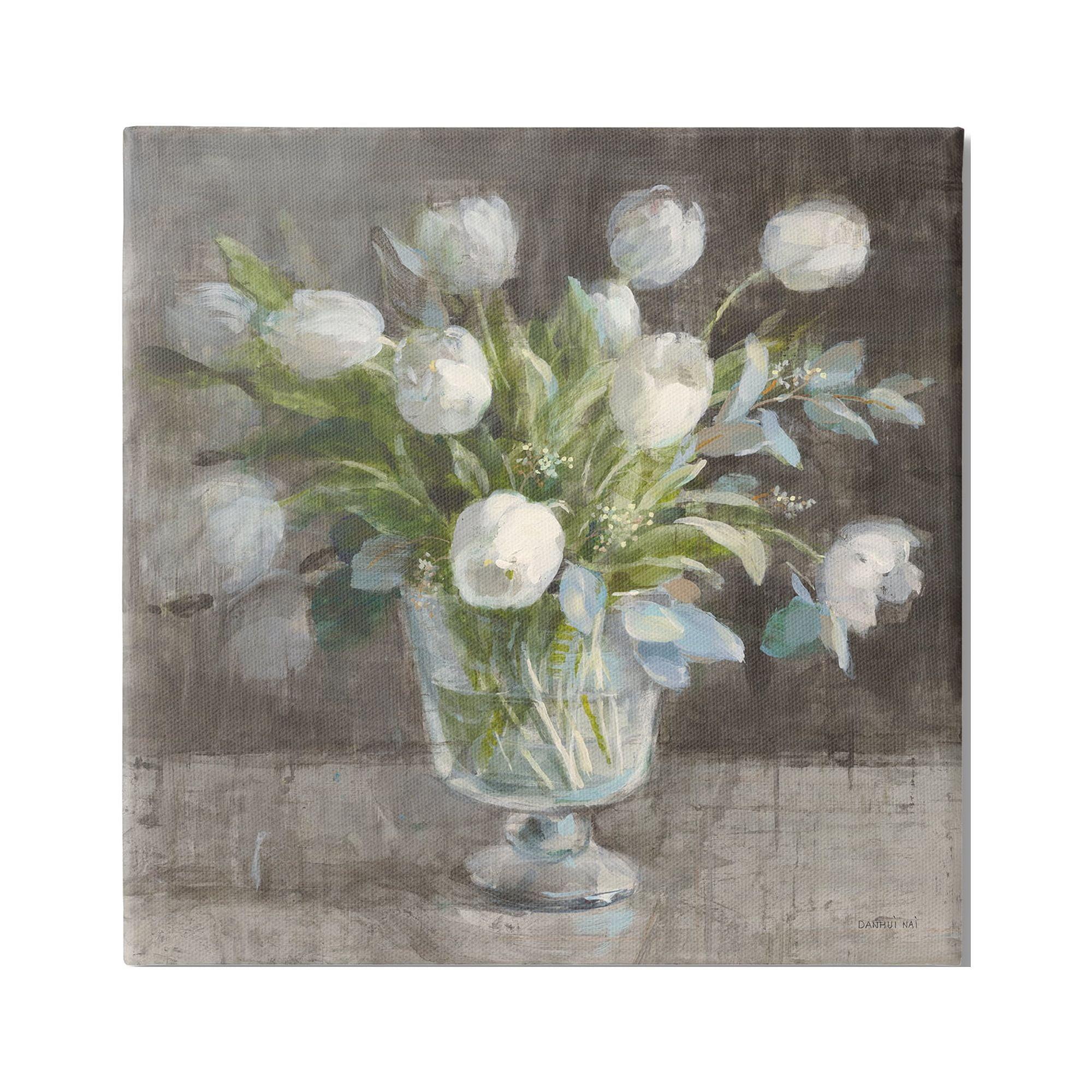 Rustic White Tulip Vase Canvas Wall Art, 24 x 24