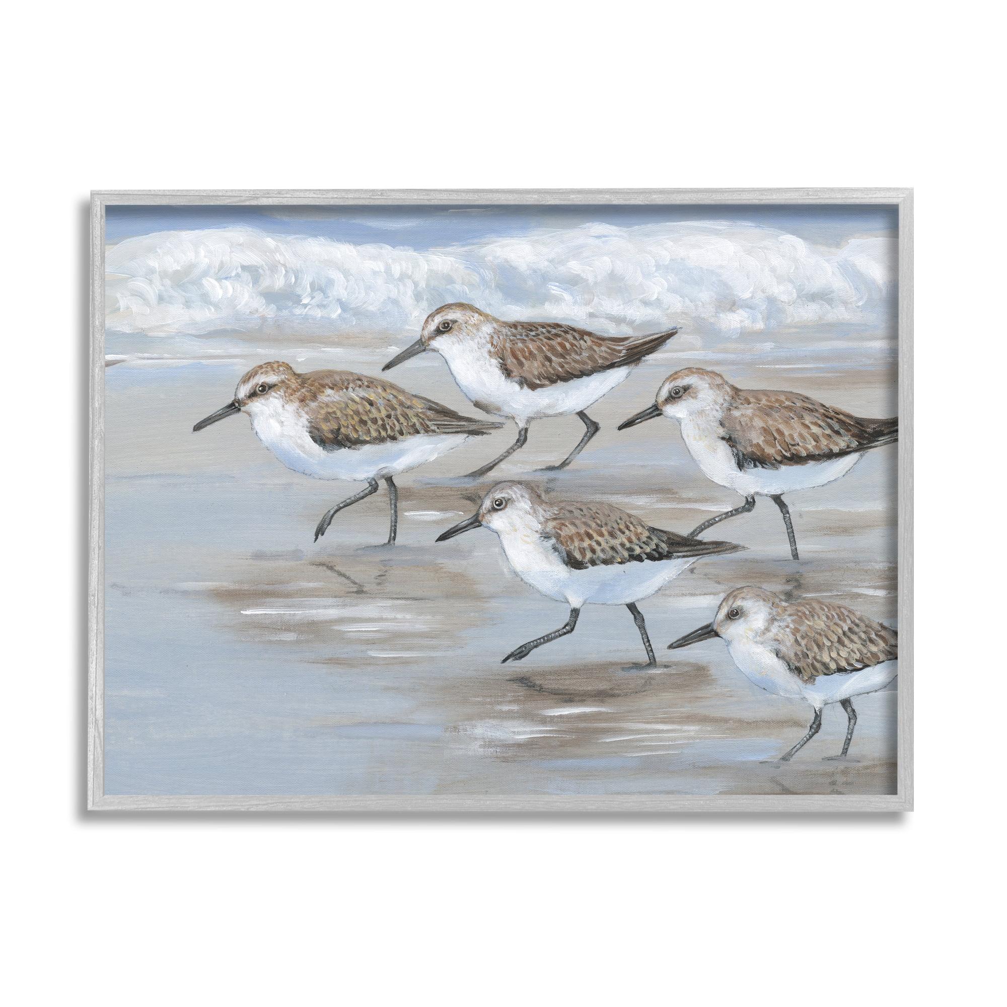 Stupell Industries Sandpiper Bird Flock Marching Beach Coast Waves