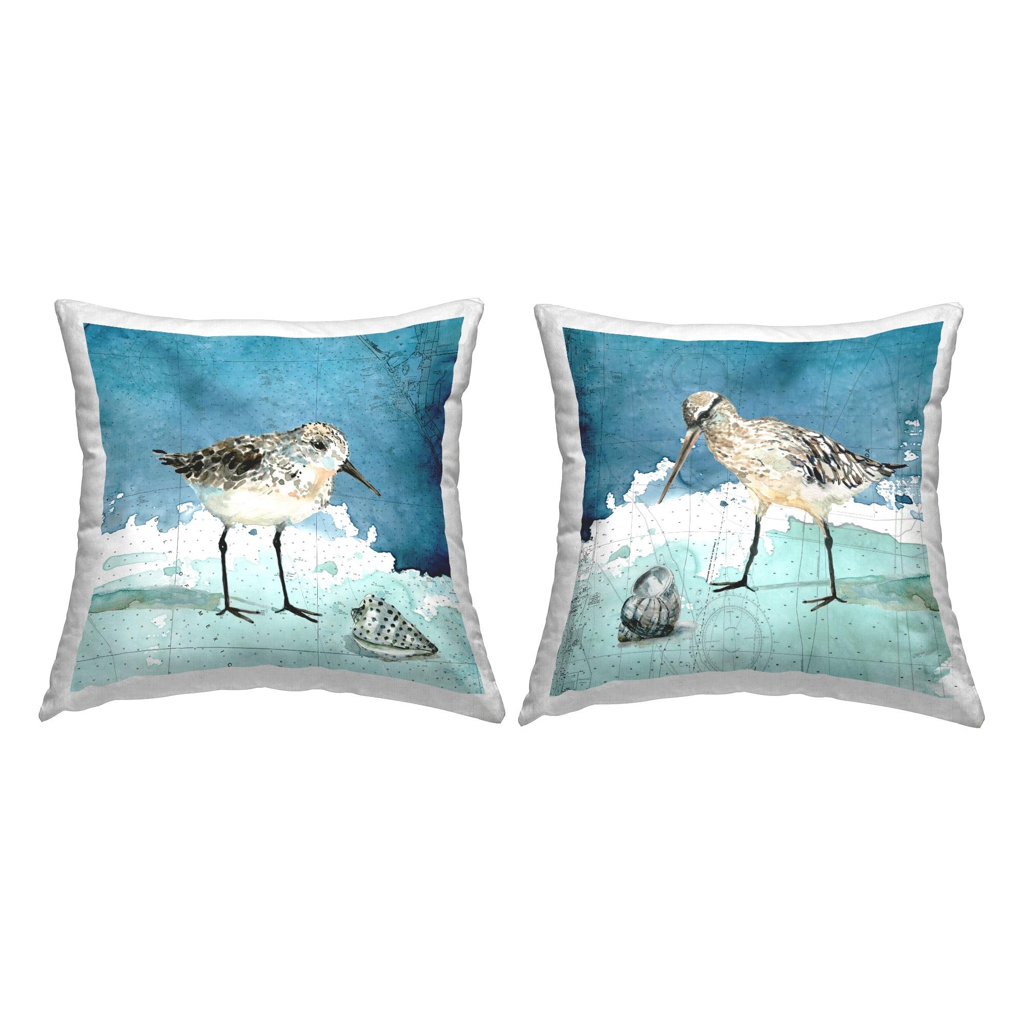 Sandpiper Birds Nautical Beach Map Blue Polyester Throw Pillows, Set of 2