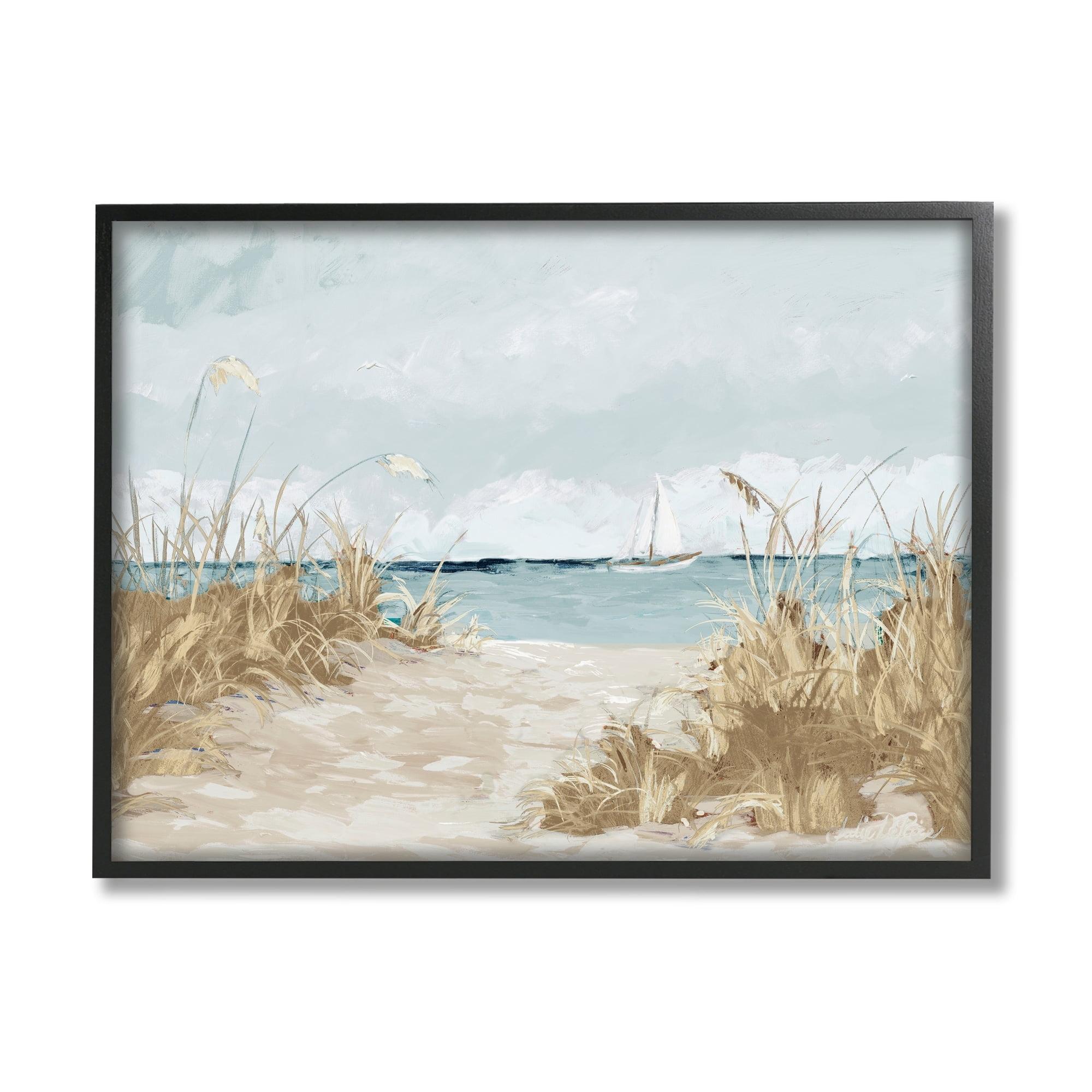 Stupell Industries " Sandy Beach Walkway Distant Sailboats Floating Sea " by Julie Derice Painting Print