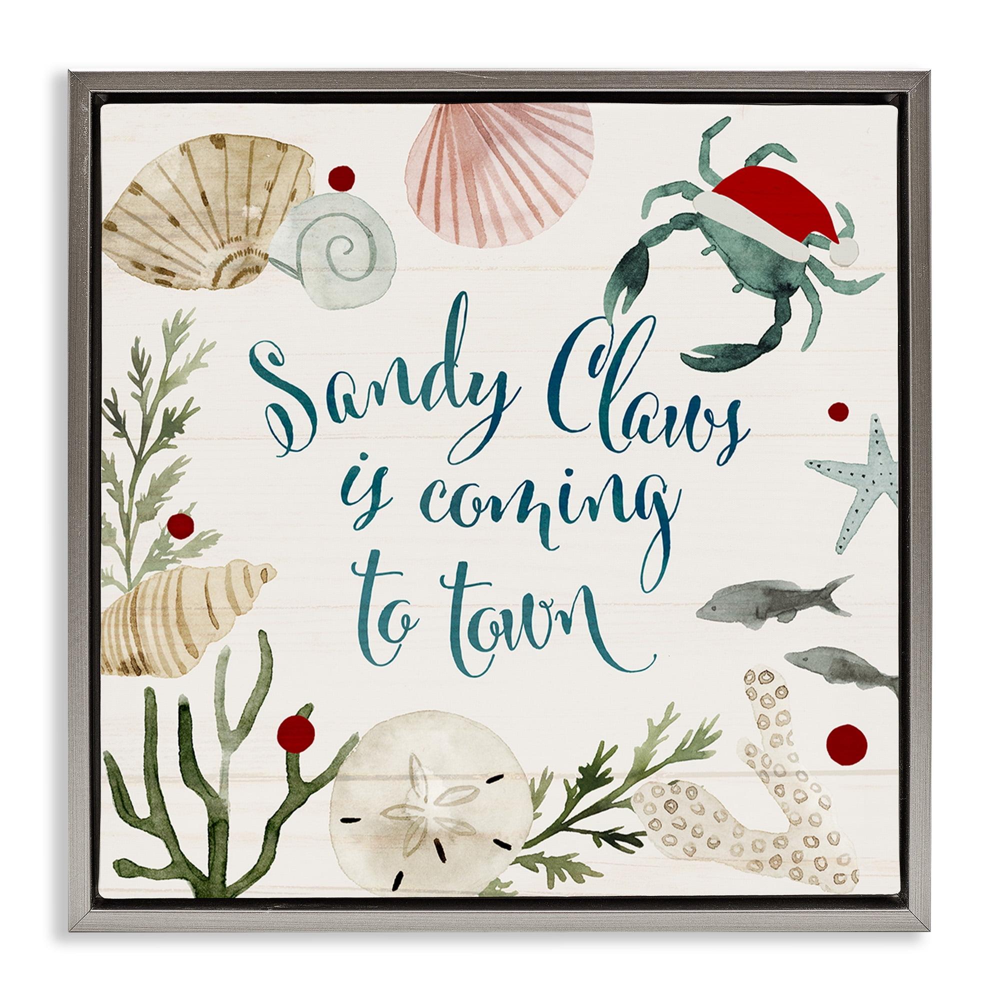 Stupell Industries Santa Claus Nautical Holiday Pun Holiday Painting Gray Floater Framed Canvas Art Print Wall Art, 25 x 25