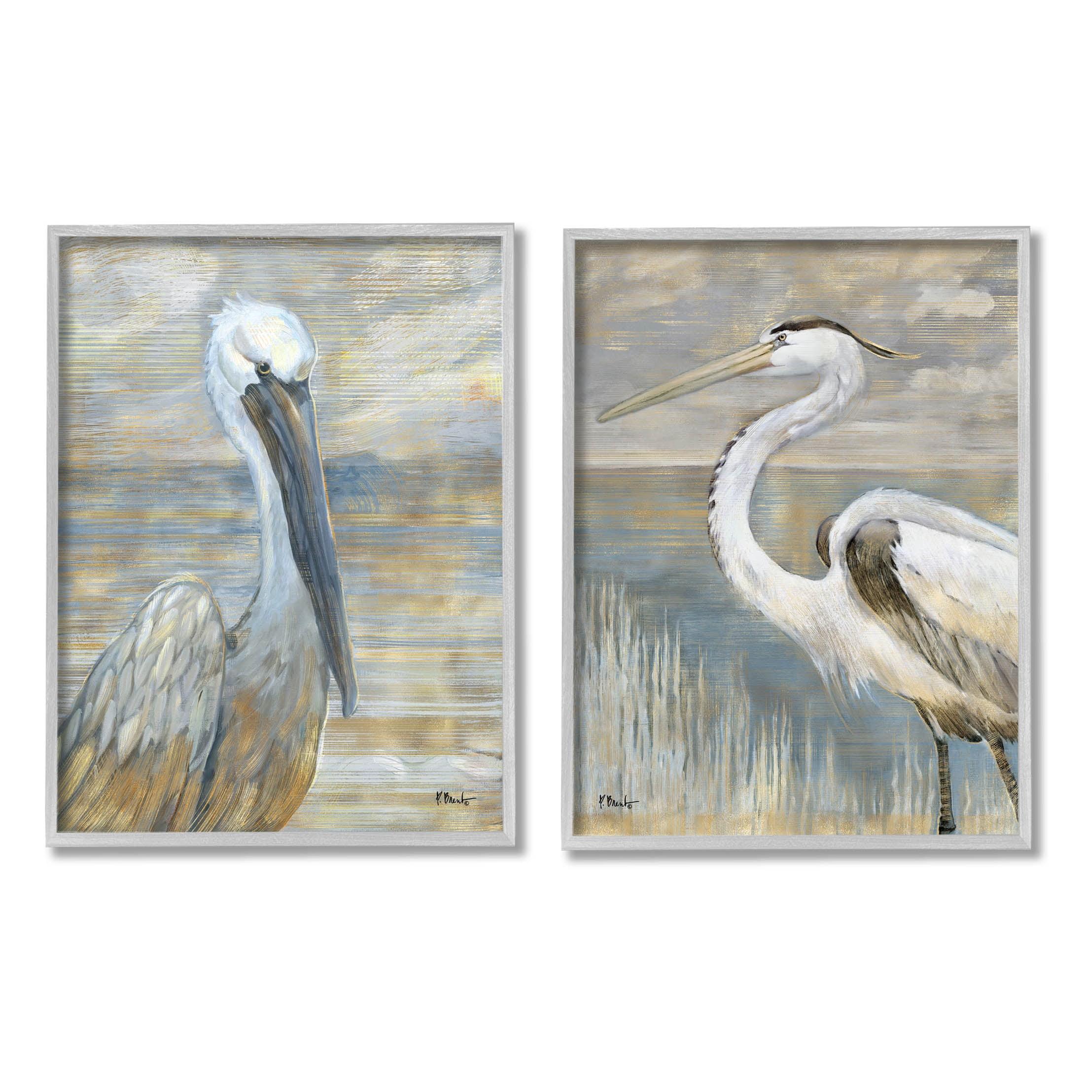 Stupell Industries Sea Birds Abstract Beach 2 Piece Framed Giclee Art Set