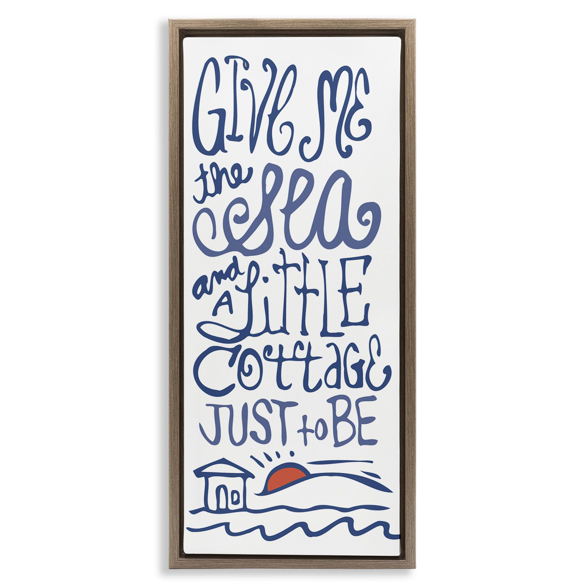 Stupell Industries Sea & Cottage Beach Life Calligraphy Nature Painting Brown Floater Framed Canvas Art Print Wall Art, 15 x 31