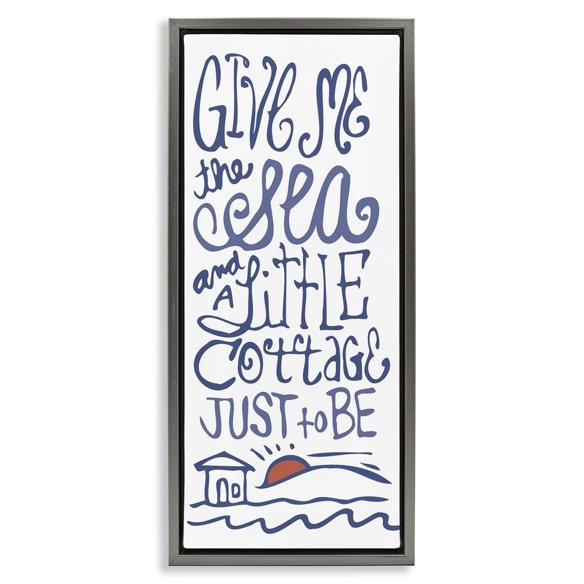 Stupell Industries Sea & Cottage Beach Life Calligraphy Nature Painting Gray Floater Framed Canvas Art Print Wall Art, 11 x 25
