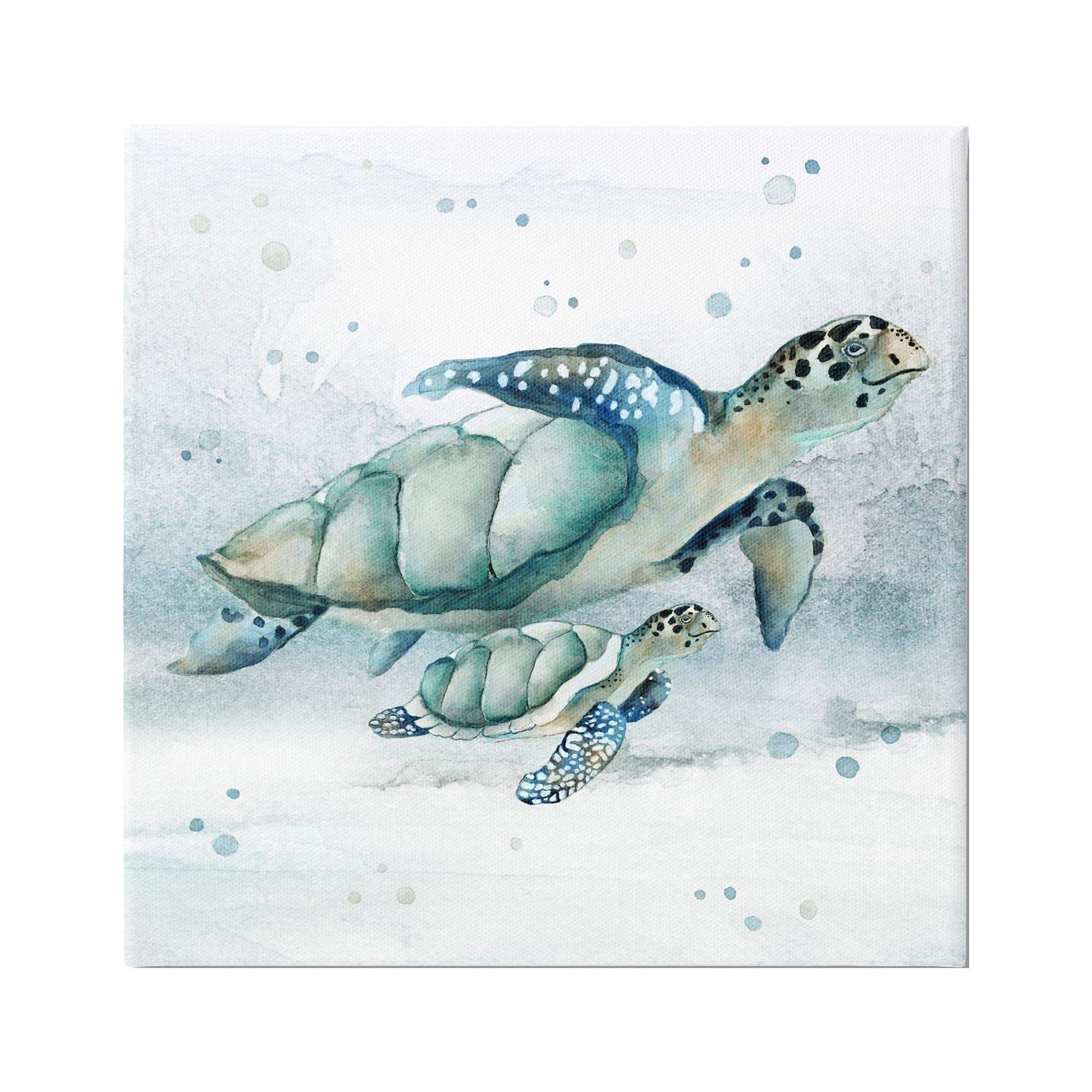 Sea Turtle and Baby Blue and Green Canvas Wall Art