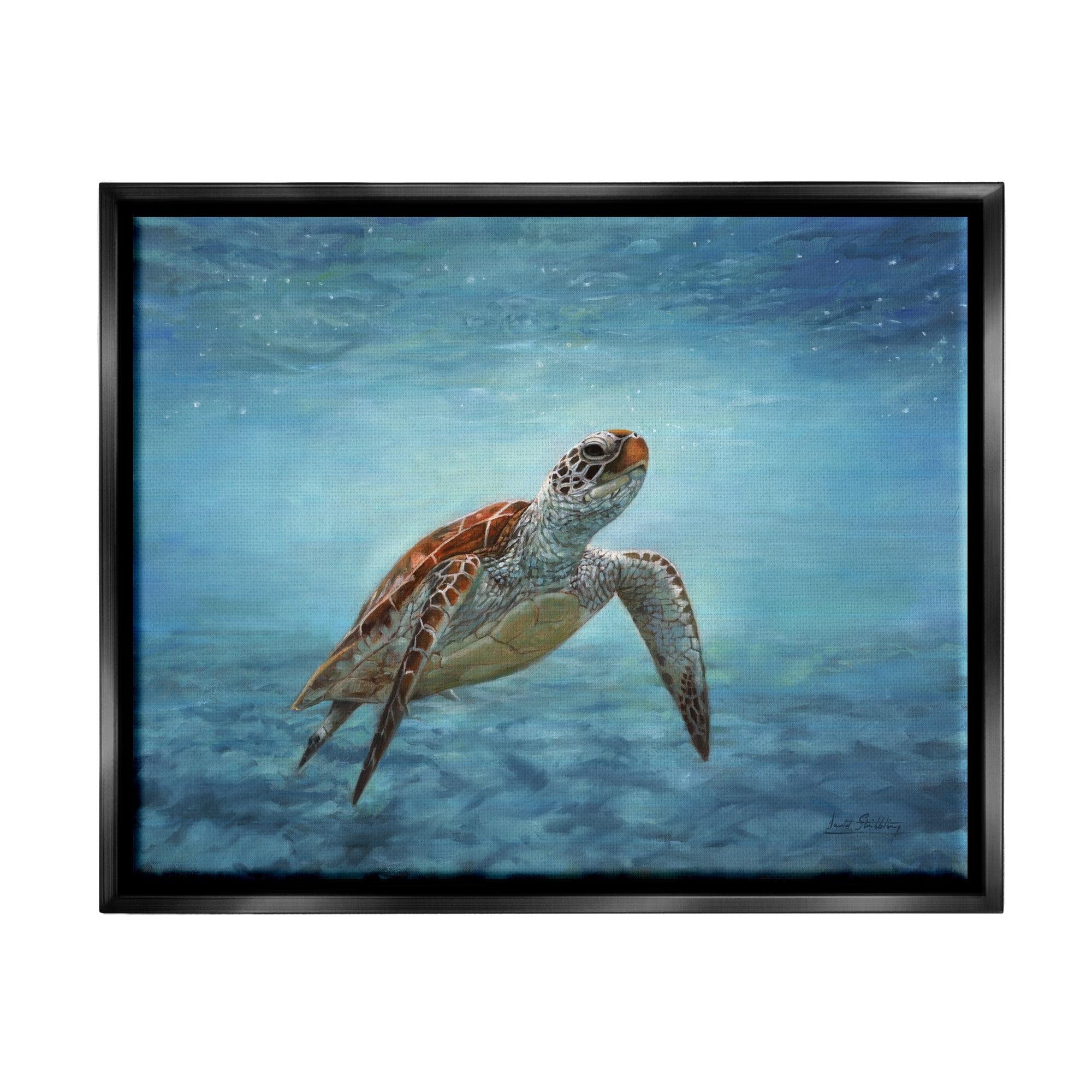 Stupell Industries " Sea Turtle Underwater Marine Scene Deep Ocean Water " by David Stribbling Painting Print