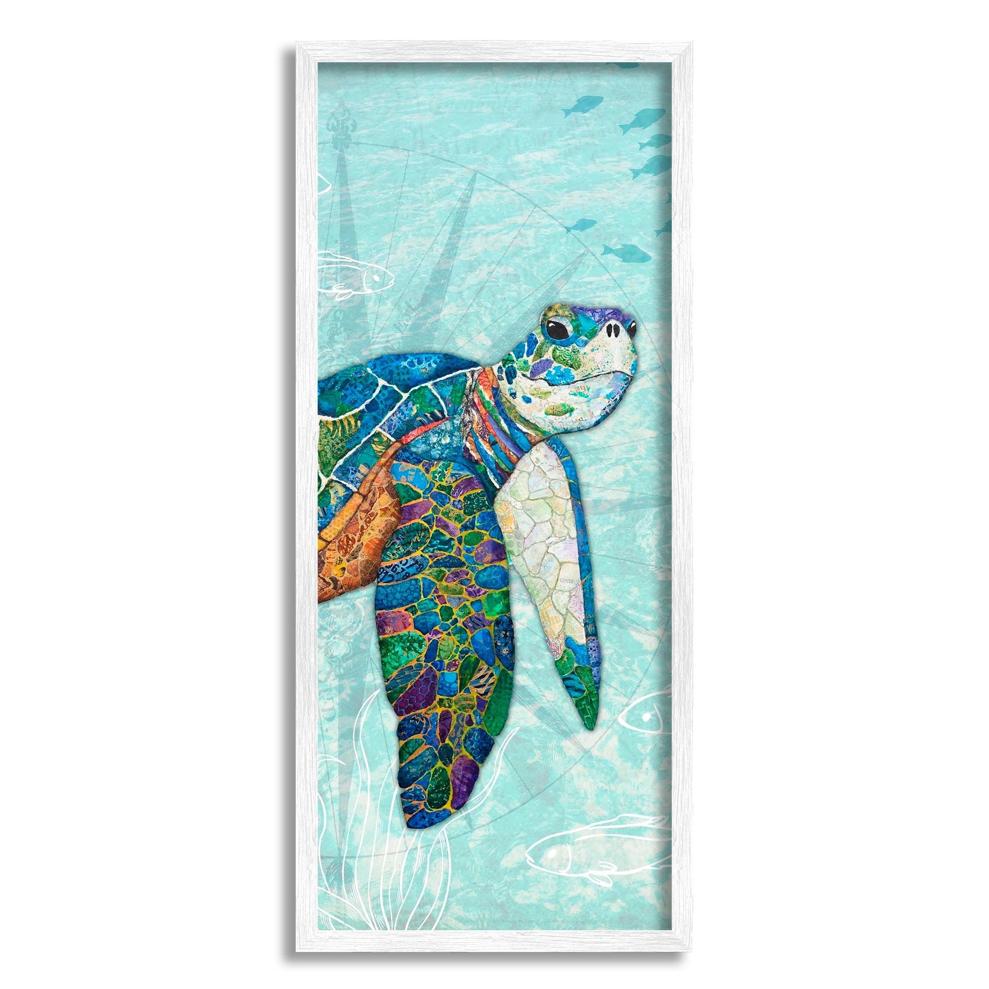 Sea Turtle Mosaic Canvas Print with White Frame