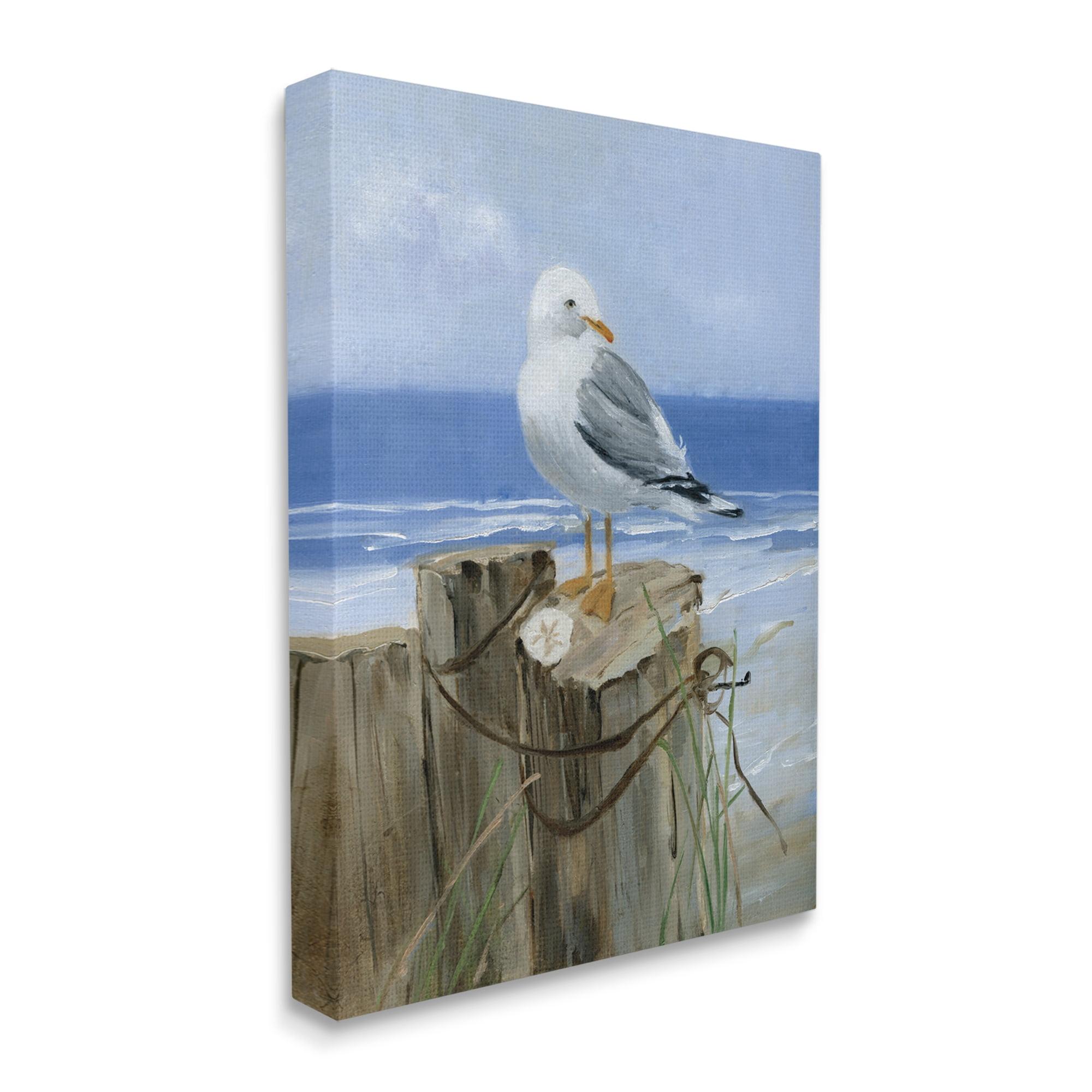 Seagull and Sand Dollar Coastal Canvas Print for Kids, 16 x 20