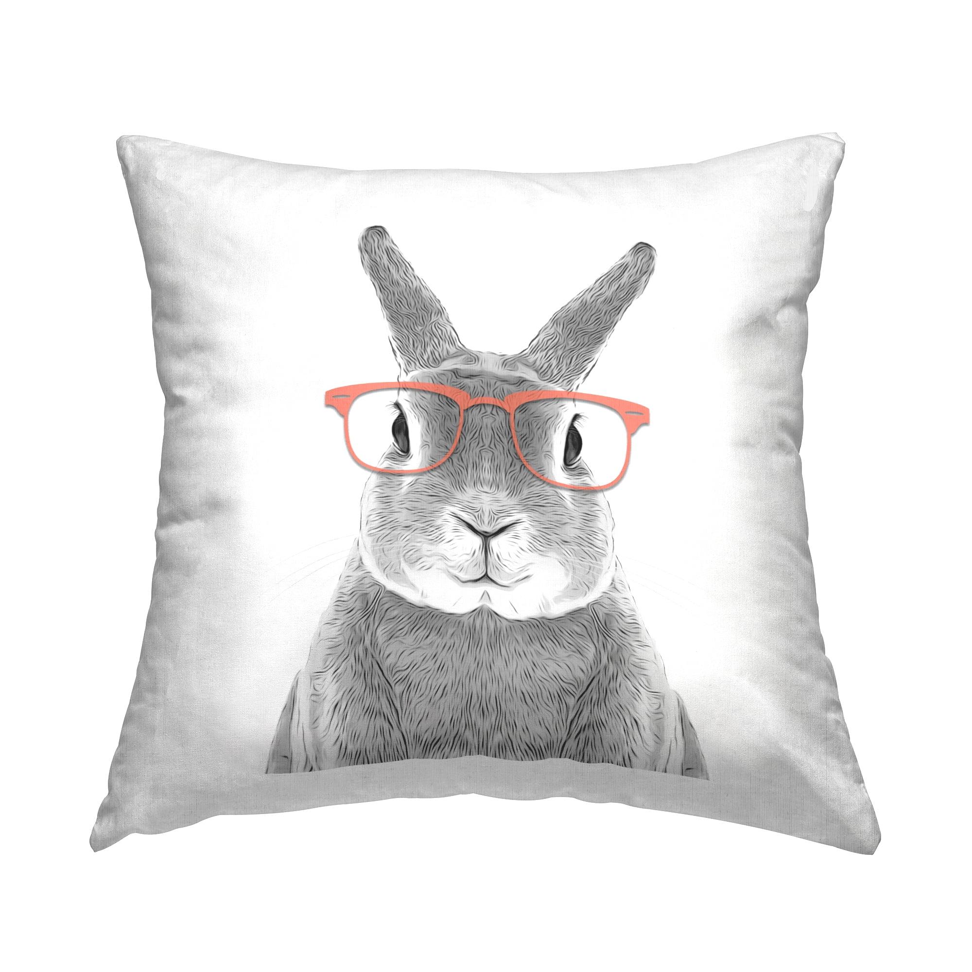 Smiling Bunny Rabbit with Pink Glasses Square Pillow