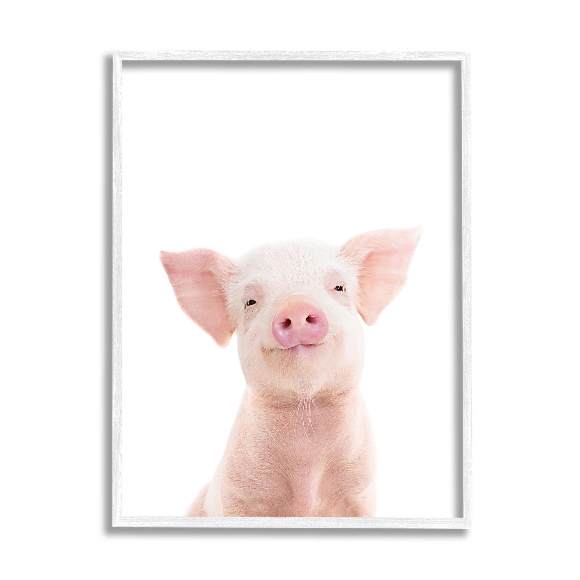 White Framed Smiling Pink Pig Giclee Art Print, 11 x 14