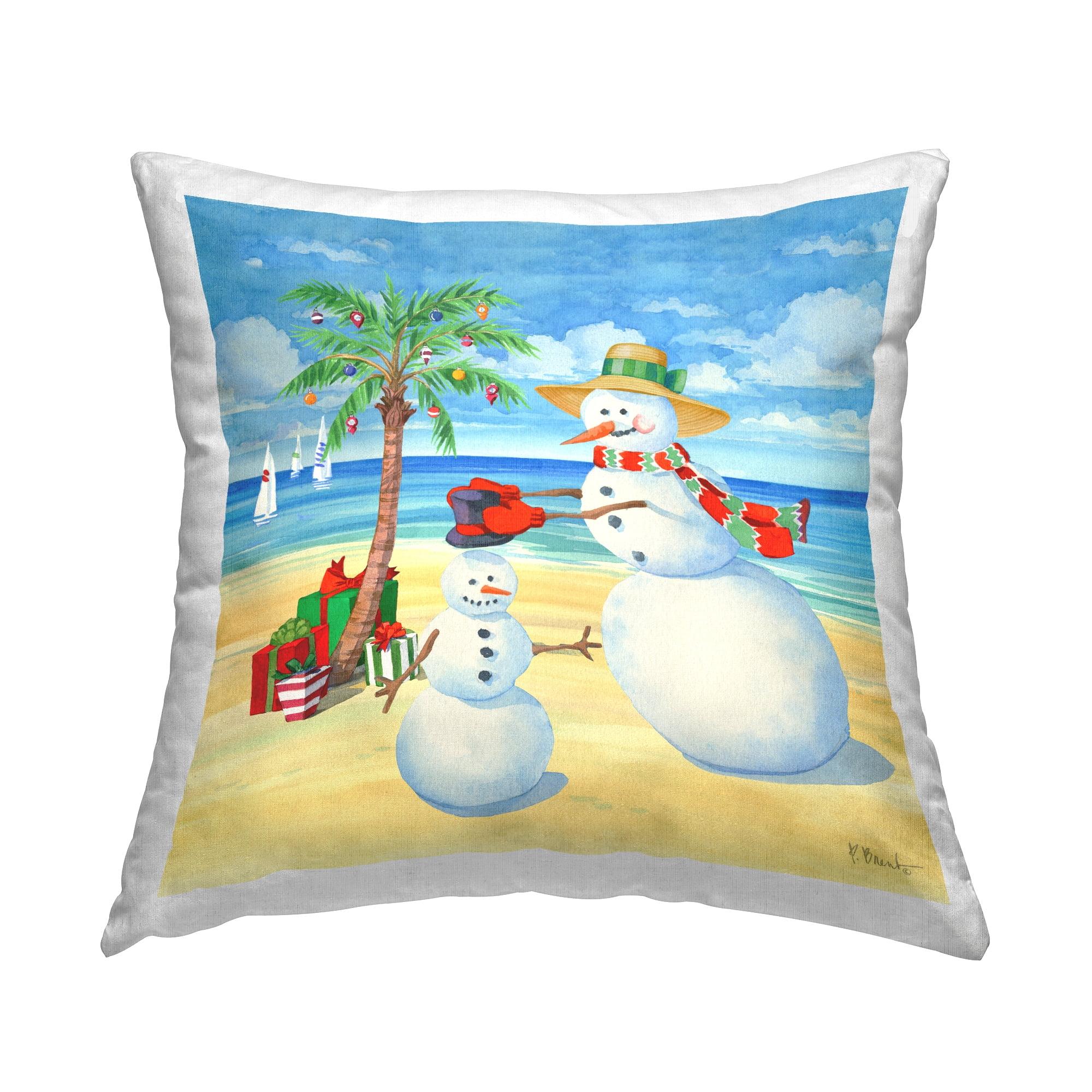 Snowman Beach Scenery Square Decorative Throw Pillow Set