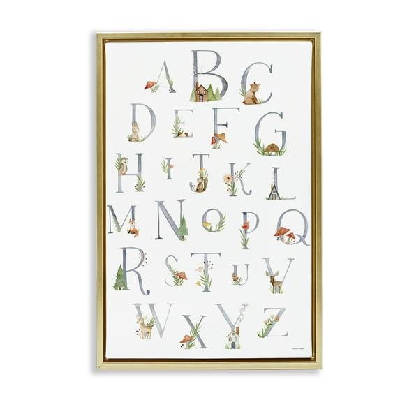 Stupell Industries Soft Cottage Alphabet Town & City Painting Gold Floater Framed Art Print Wall Art, 21 x 31