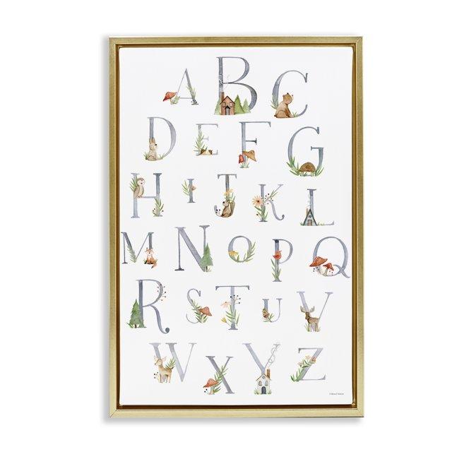 Stupell Industries Soft Cottage Alphabet Town & City Painting Gold Floater Framed Art Print Wall Art, 21 x 31