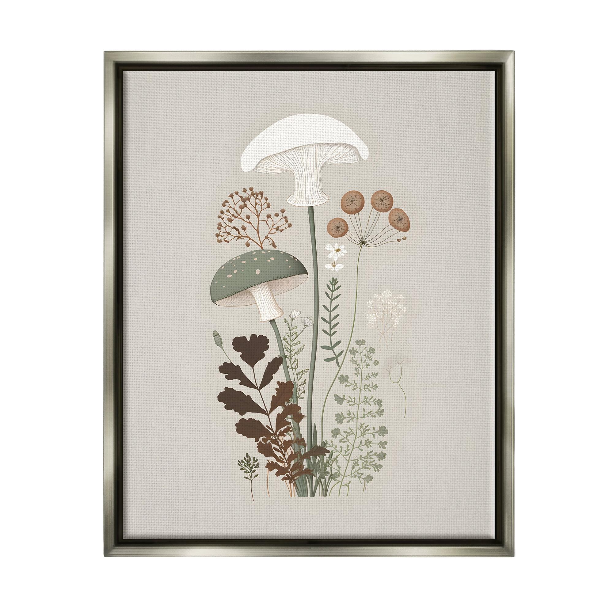 Stupell Industries Soft Mushrooms on Grey Botanical & Floral Painting Gray Floater Framed Canvas Art Print Wall Art, 17 x 21