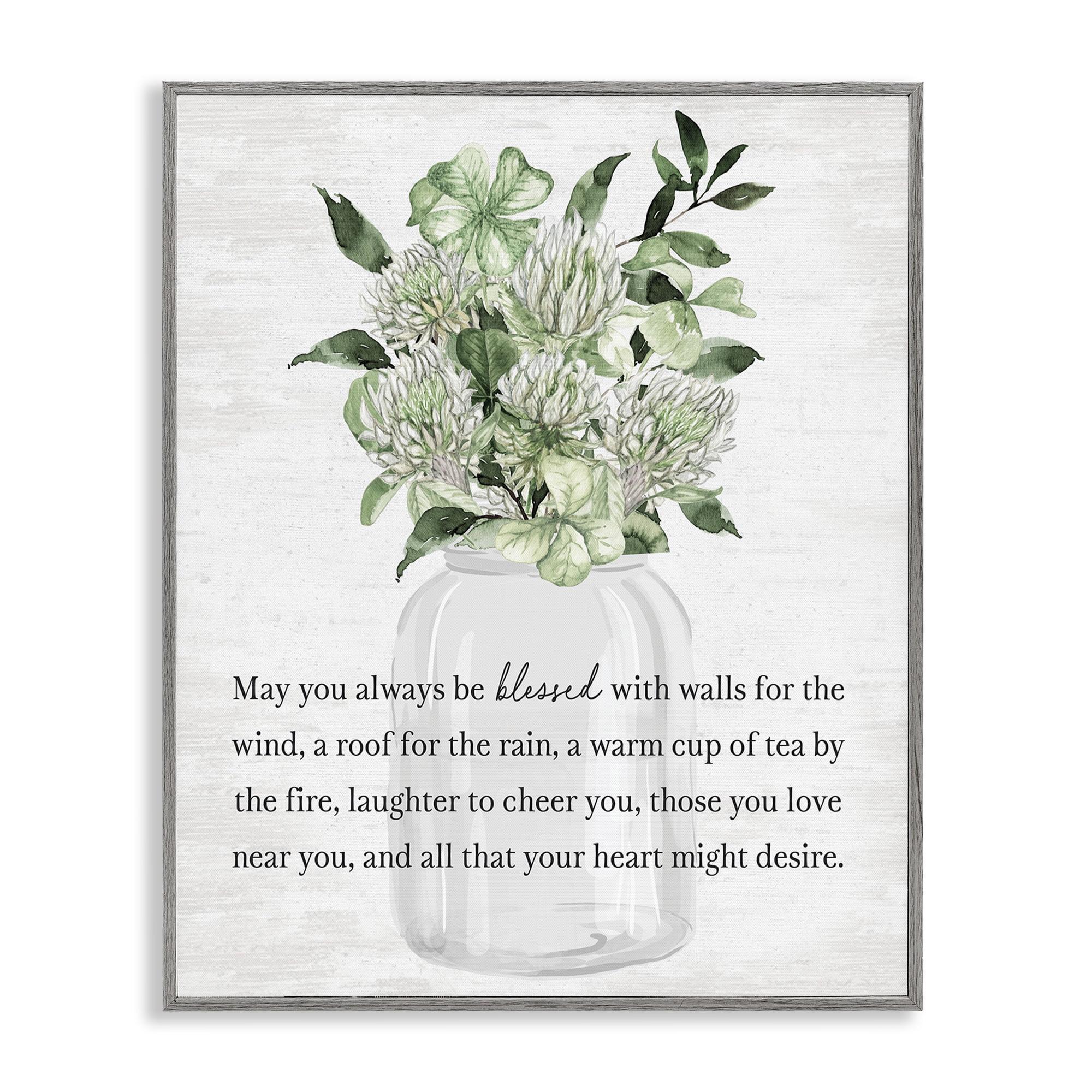 Stupell Industries Spring Floral Blessing Botanical & Floral Painting Gray Framed Art Print Wall Art, 11 x 14