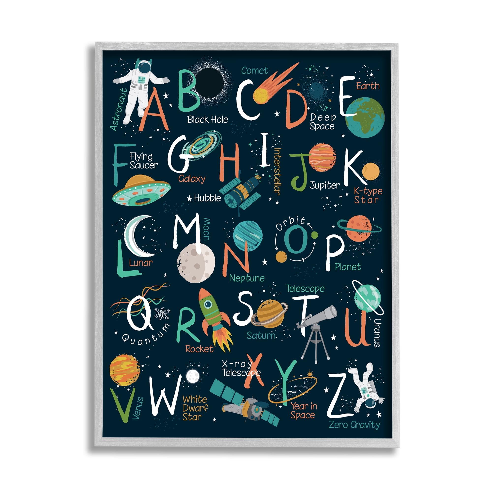 Starry Space Alphabet Gray Framed Wall Art, 16 x 20