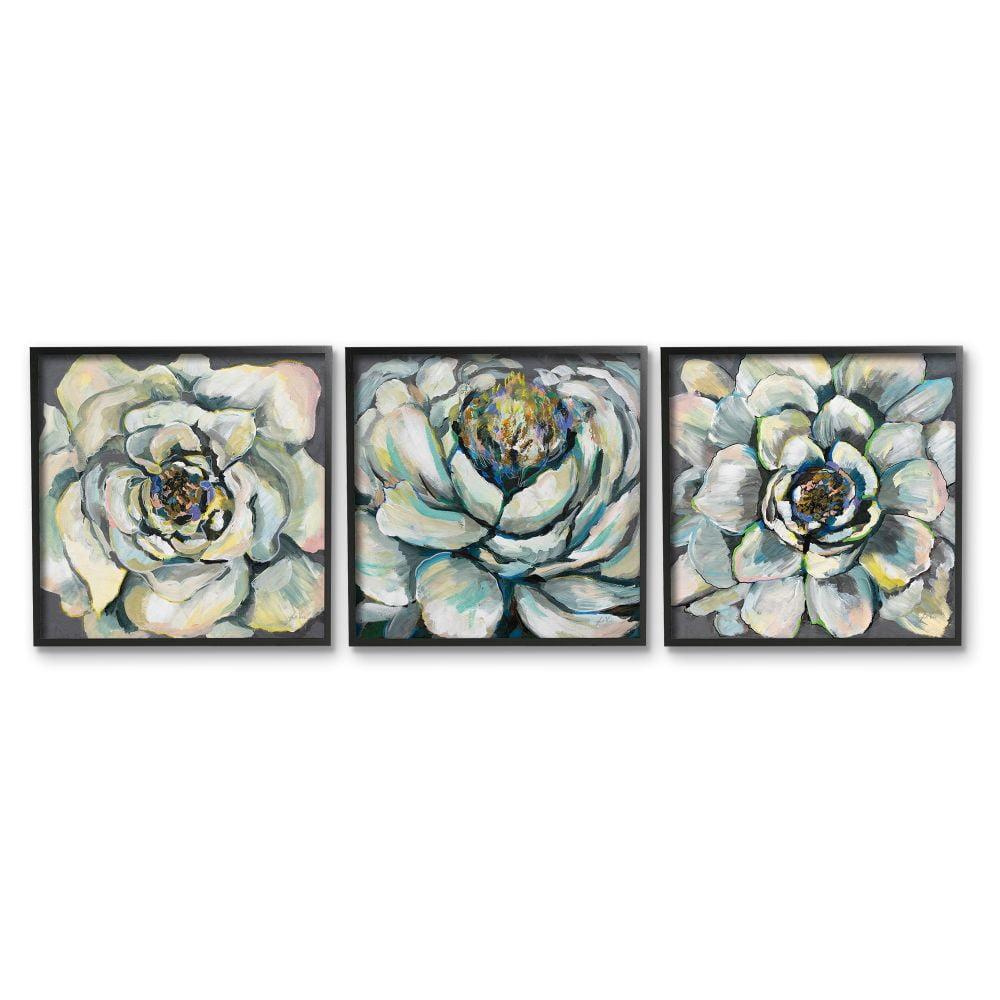Stupell Industries Succulent Blooms Green Yellow Paintings Black Framed Art Print Wall Art Set of 3, 12x12, by Jeanette Vertentes