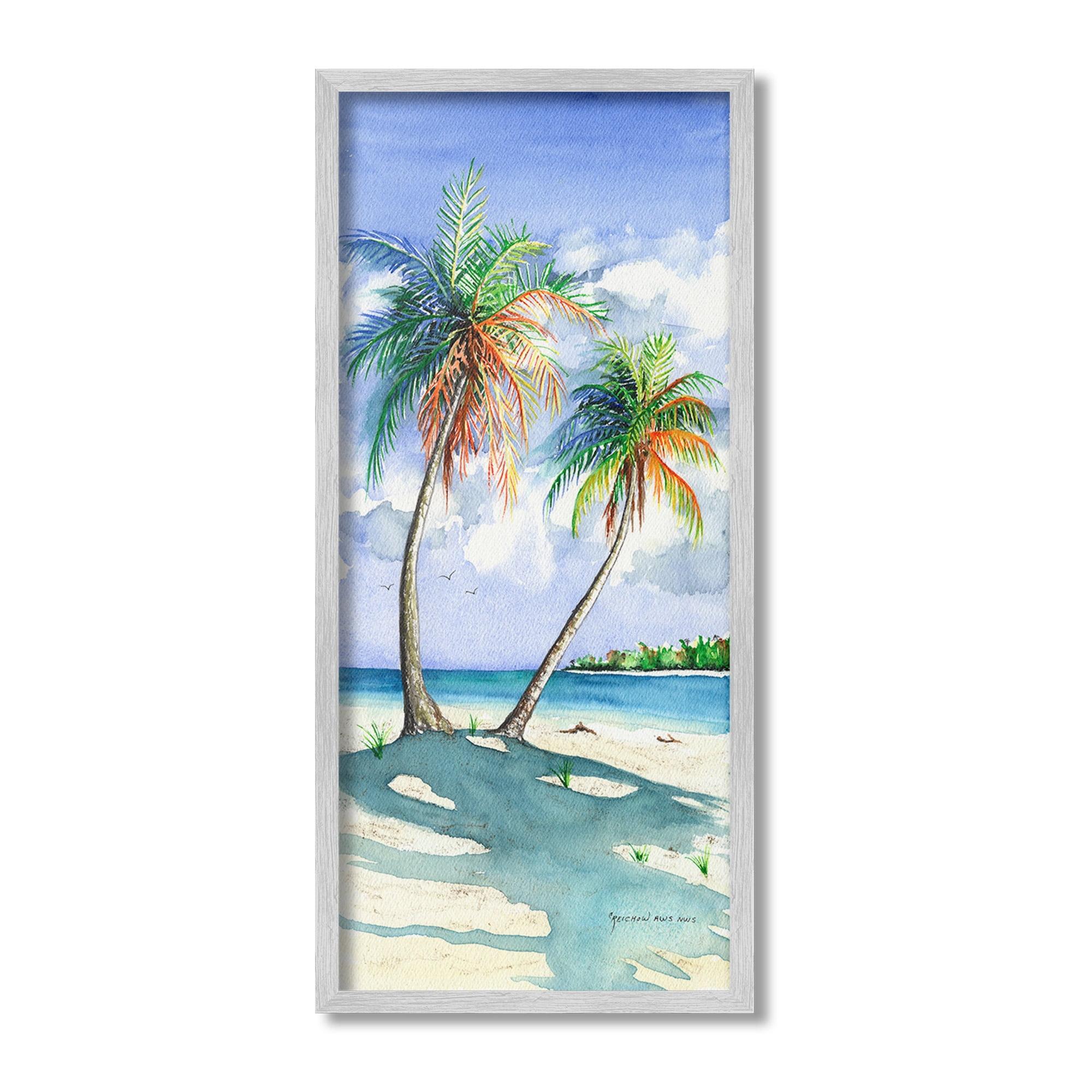 Stupell Industries Sunlit Palm Trees Landscape Painting Gray Framed Art Print Wall Art, 10 x 24