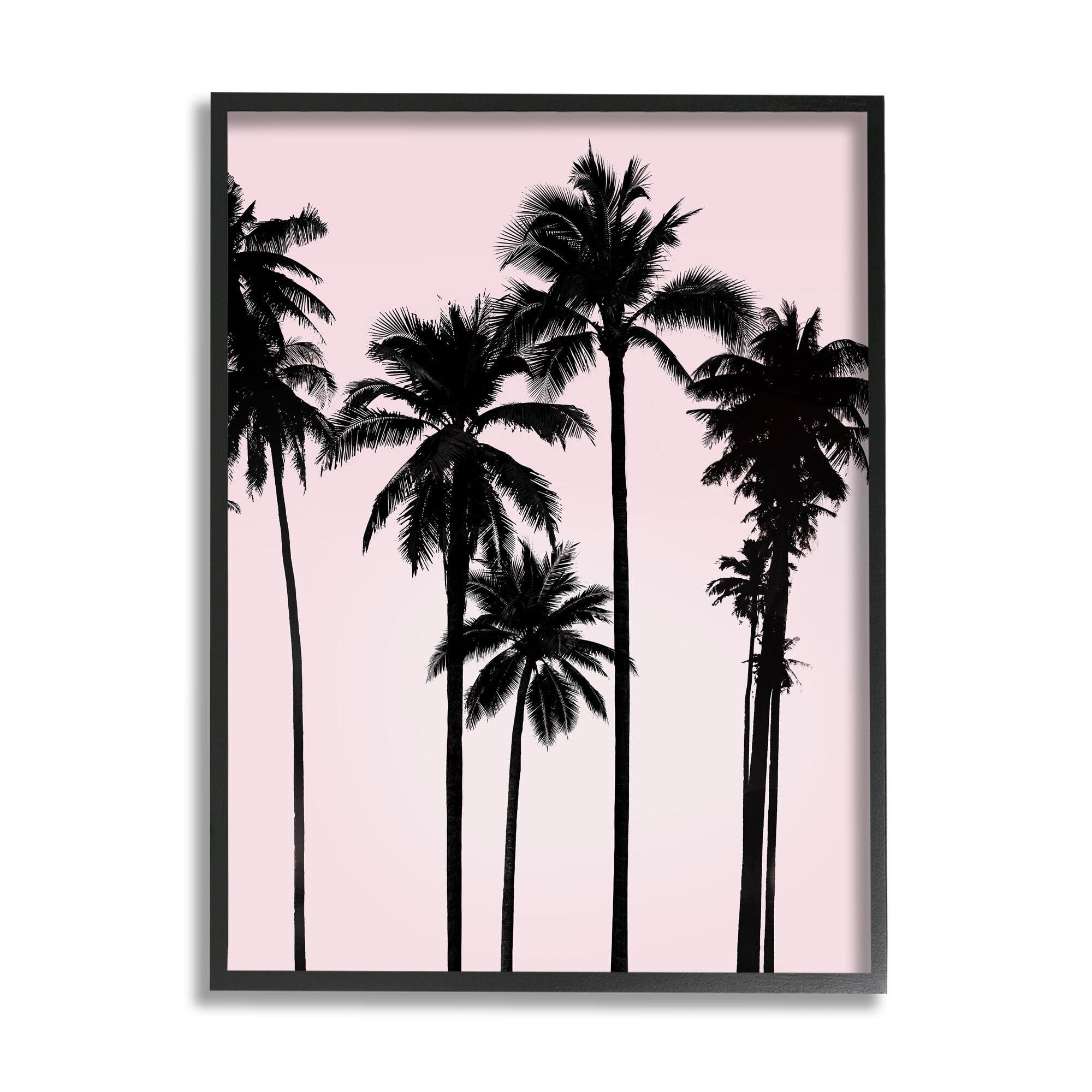 Stupell Industries Tall Palm Tree Silhouettes Soft Tropical Pink Sky Photography Black Framed Art Print Wall Art, 16x20, by Mia Jensen