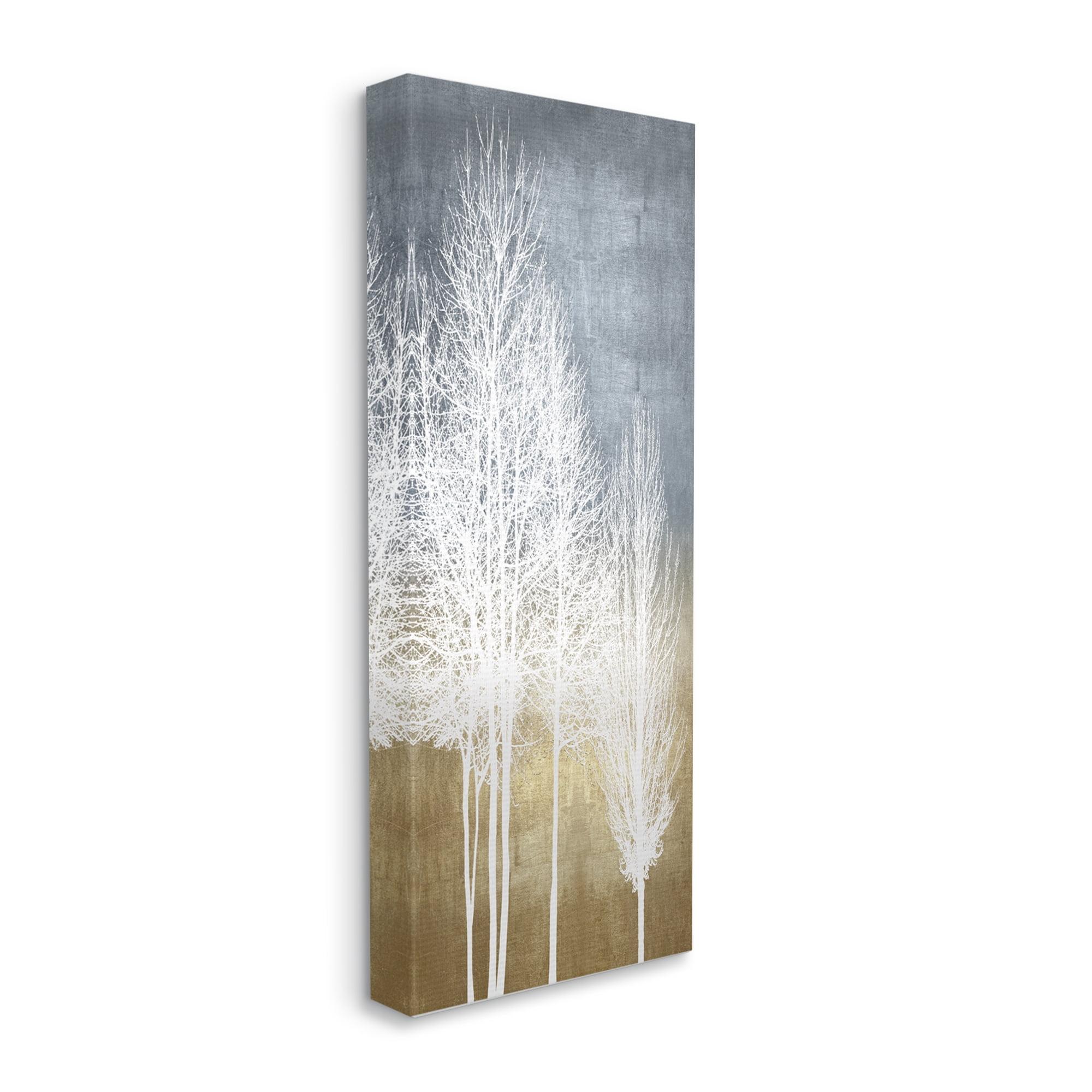 Tall Tree Line Bare White Trees Over Abstract Pattern by - Graphic Art