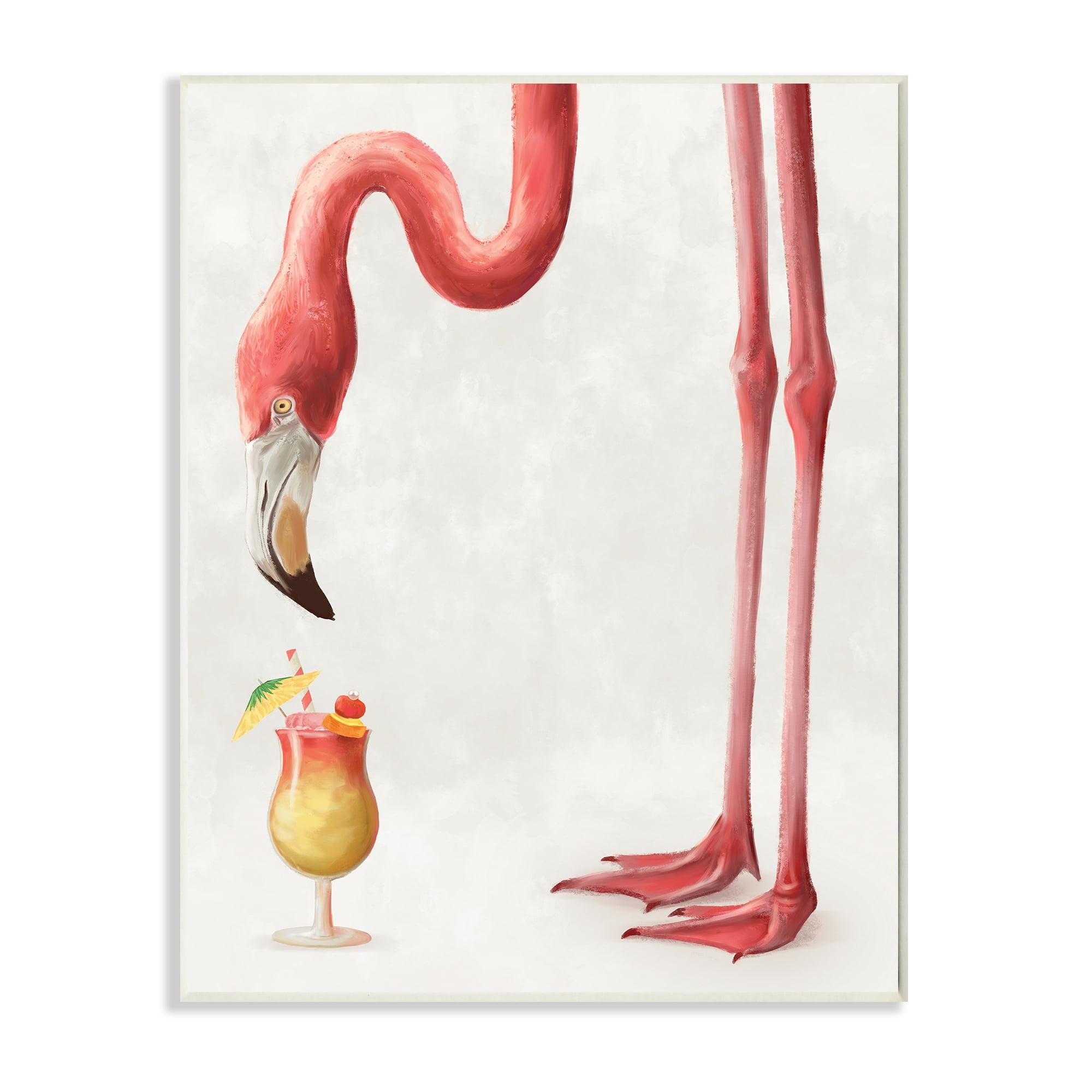 Stupell Industries Thirsty Pink Flamingo Mai Tai Tropical Cocktail Animals & Insects Painting Unframed Art Print Wall Art, 10 x 15