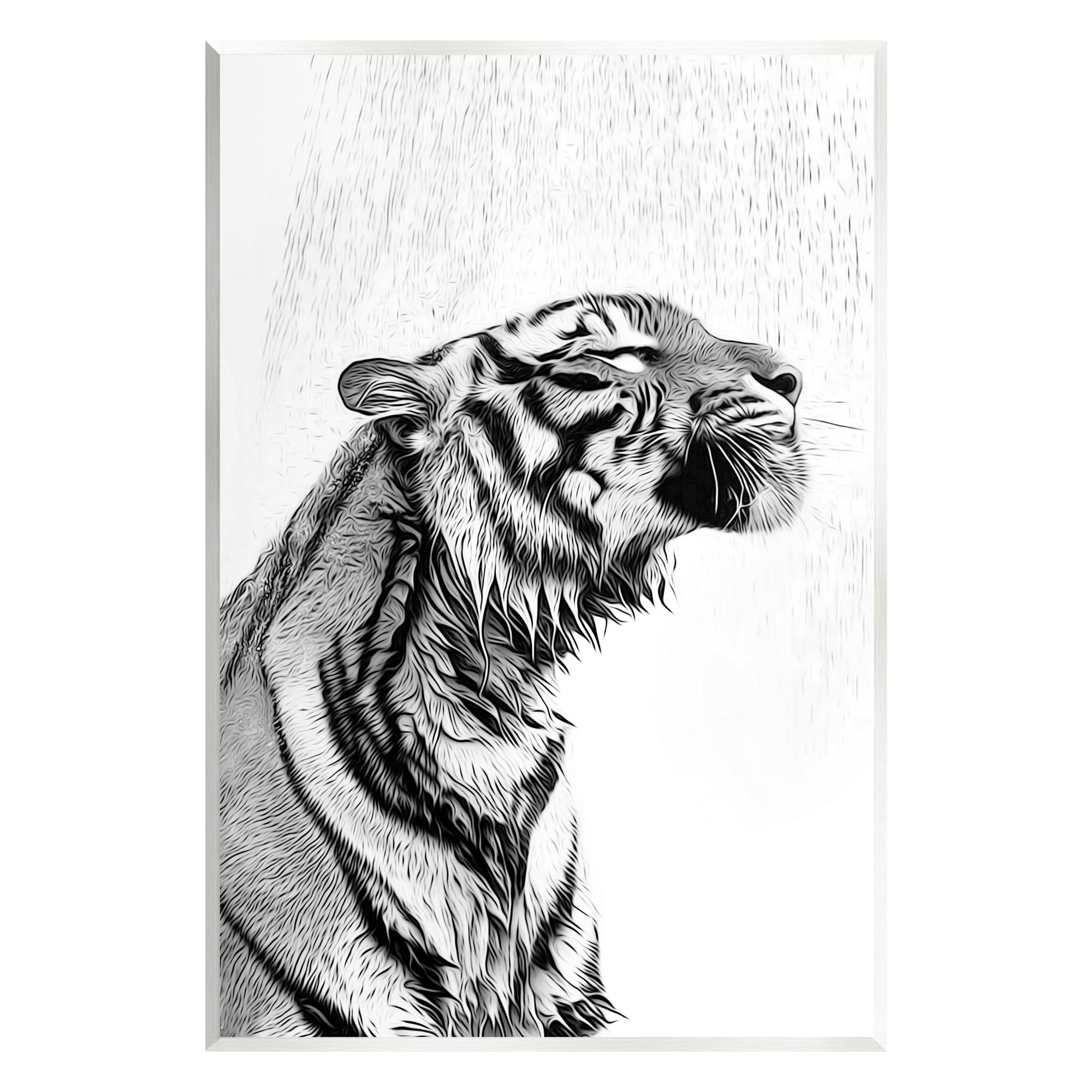 Tiger Bathroom Splash Black and White MDF Wall Art