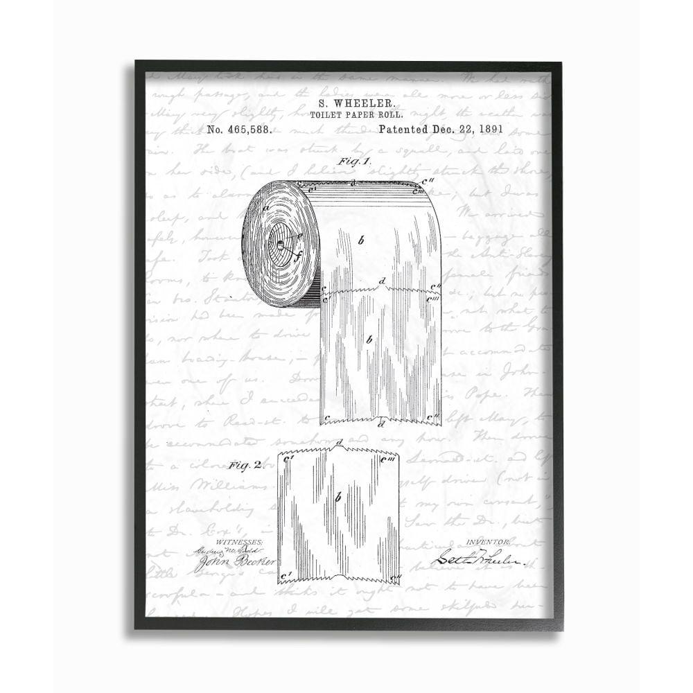 Stupell Industries Toilet Paper Roll Patent Black And White Bathroom Design Framed Wall Art by Lettered and Lined