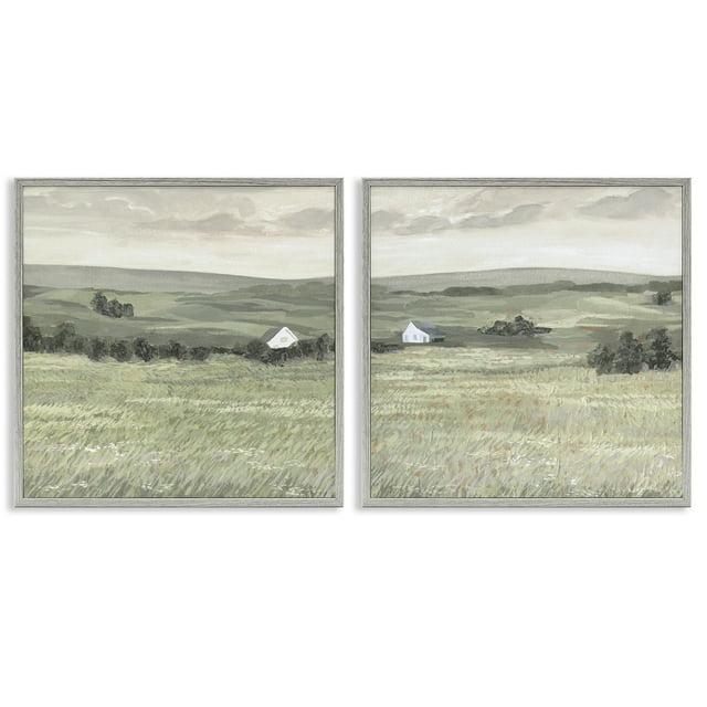 Stupell Industries Traditional Distant Farmhouse Field  2 PC Giclee Art Set by Victoria Borges