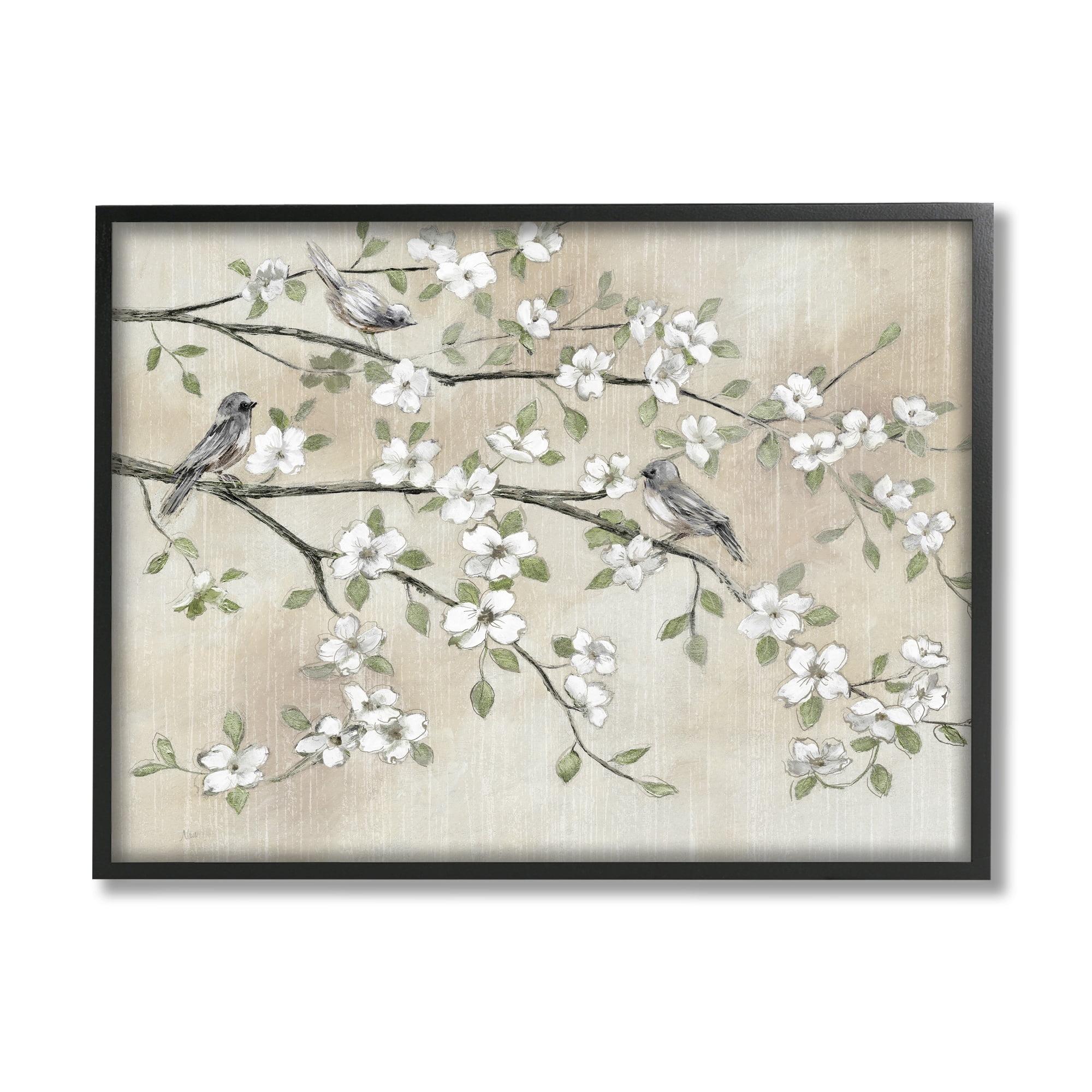 Stupell Industries " Traditional White Cherry Blossom Birds Branches " by Nan