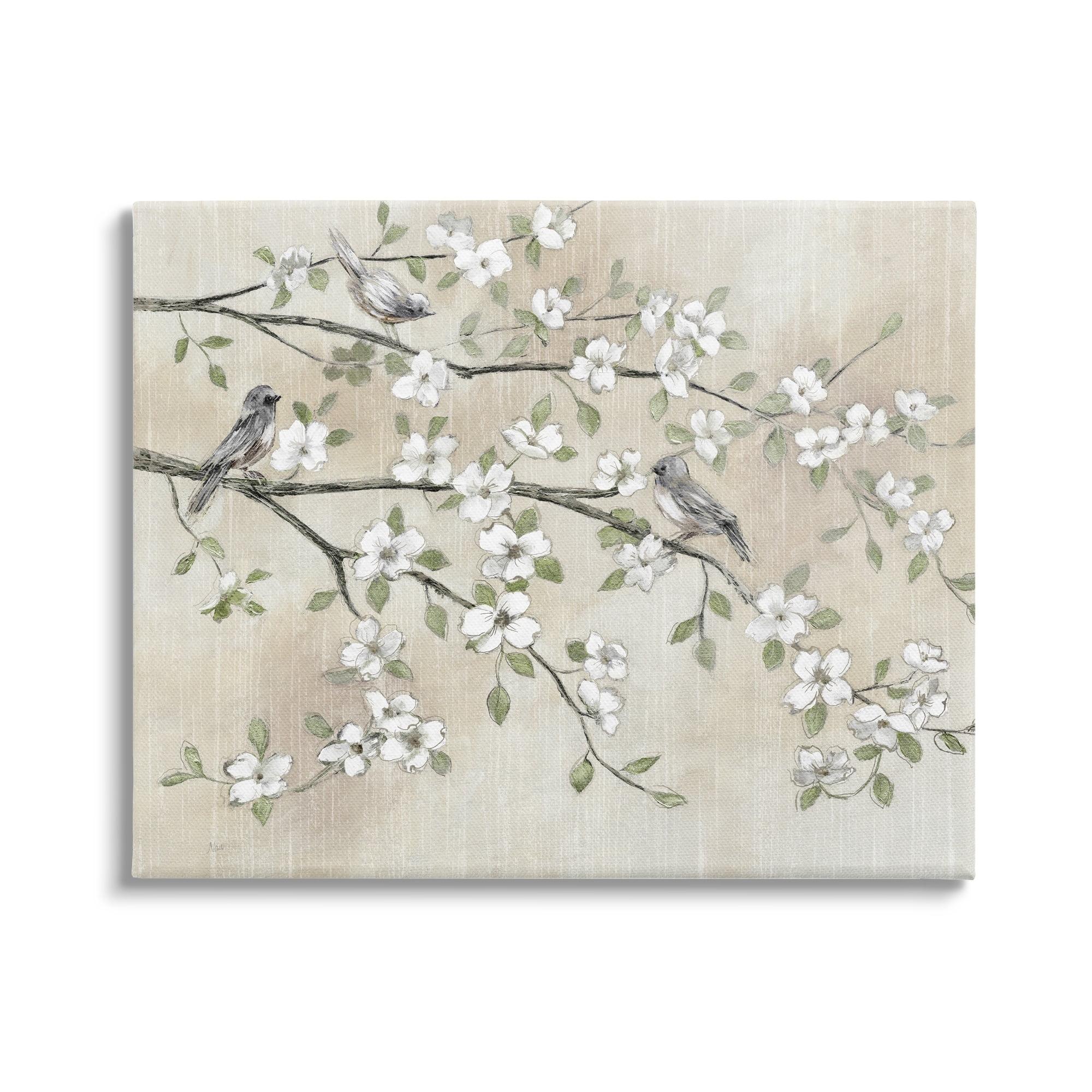 Stupell Industries " Traditional White Cherry Blossom Birds Branches " by Nan