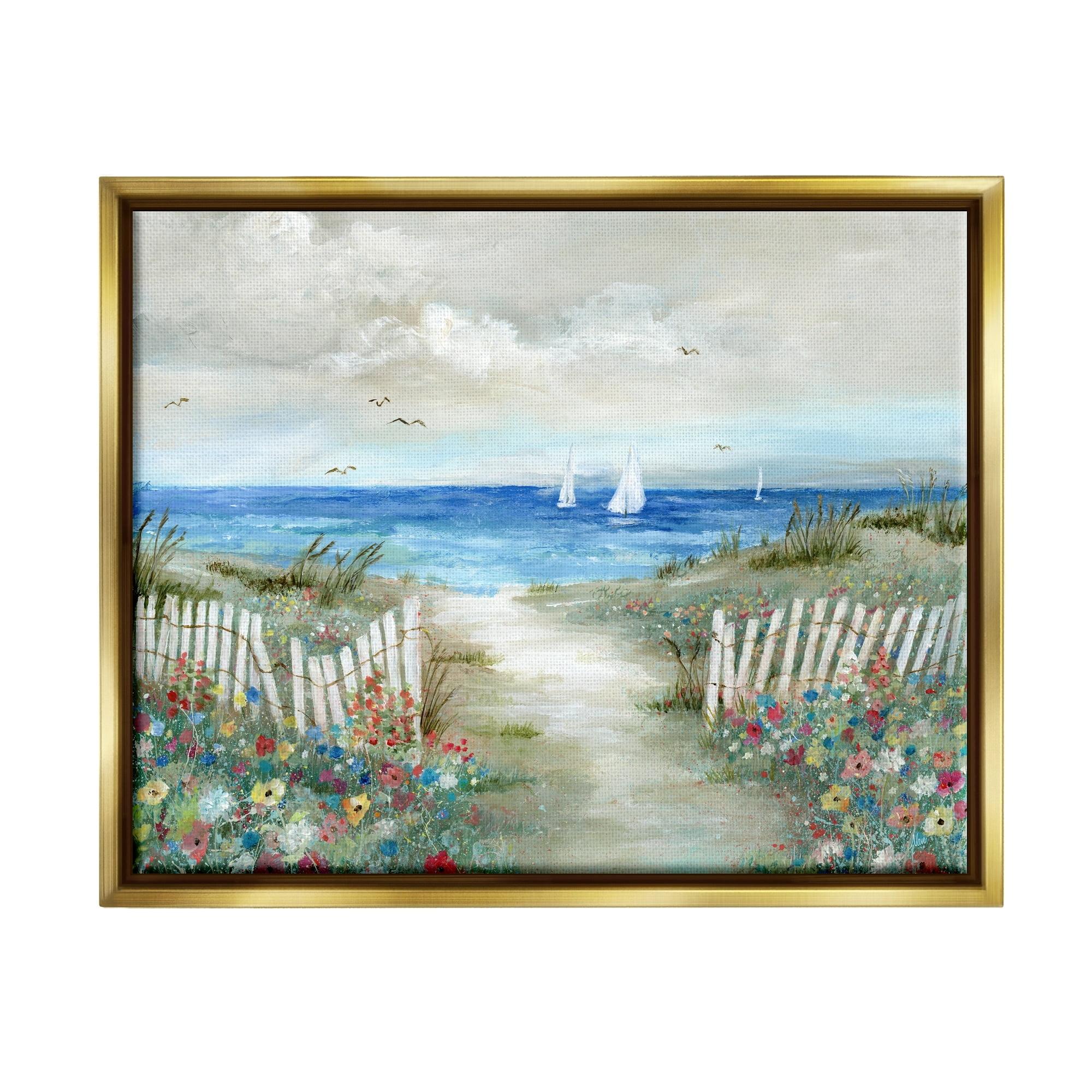 Stupell Industries " Tranquil Beachside Flower Meadow Ocean Sailboats Scene " by Nan Painting Print