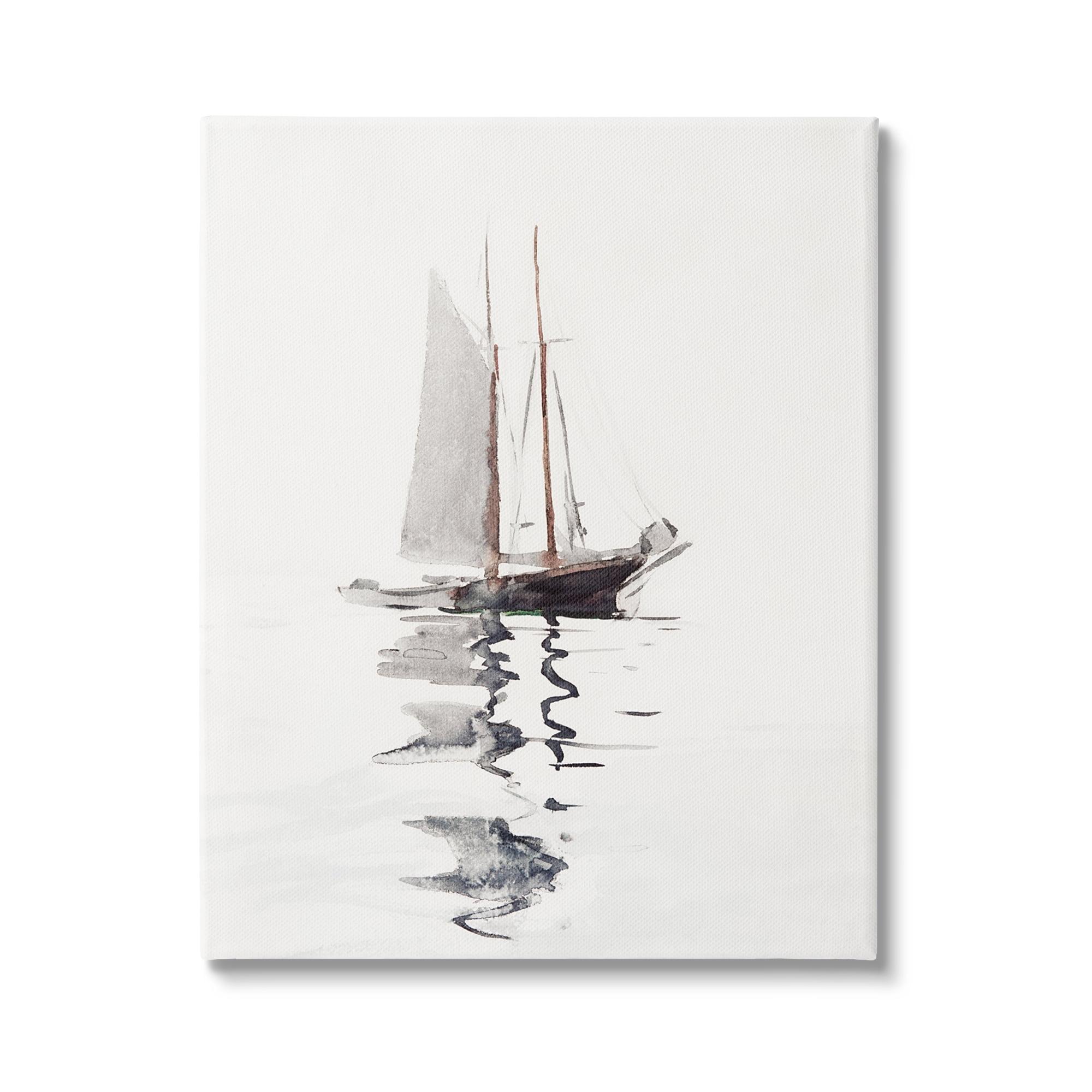 Stupell Industries " Tranquil Sailboat Vessel Floating Lone Ocean Reflection " by Lettered And Lined Painting Print