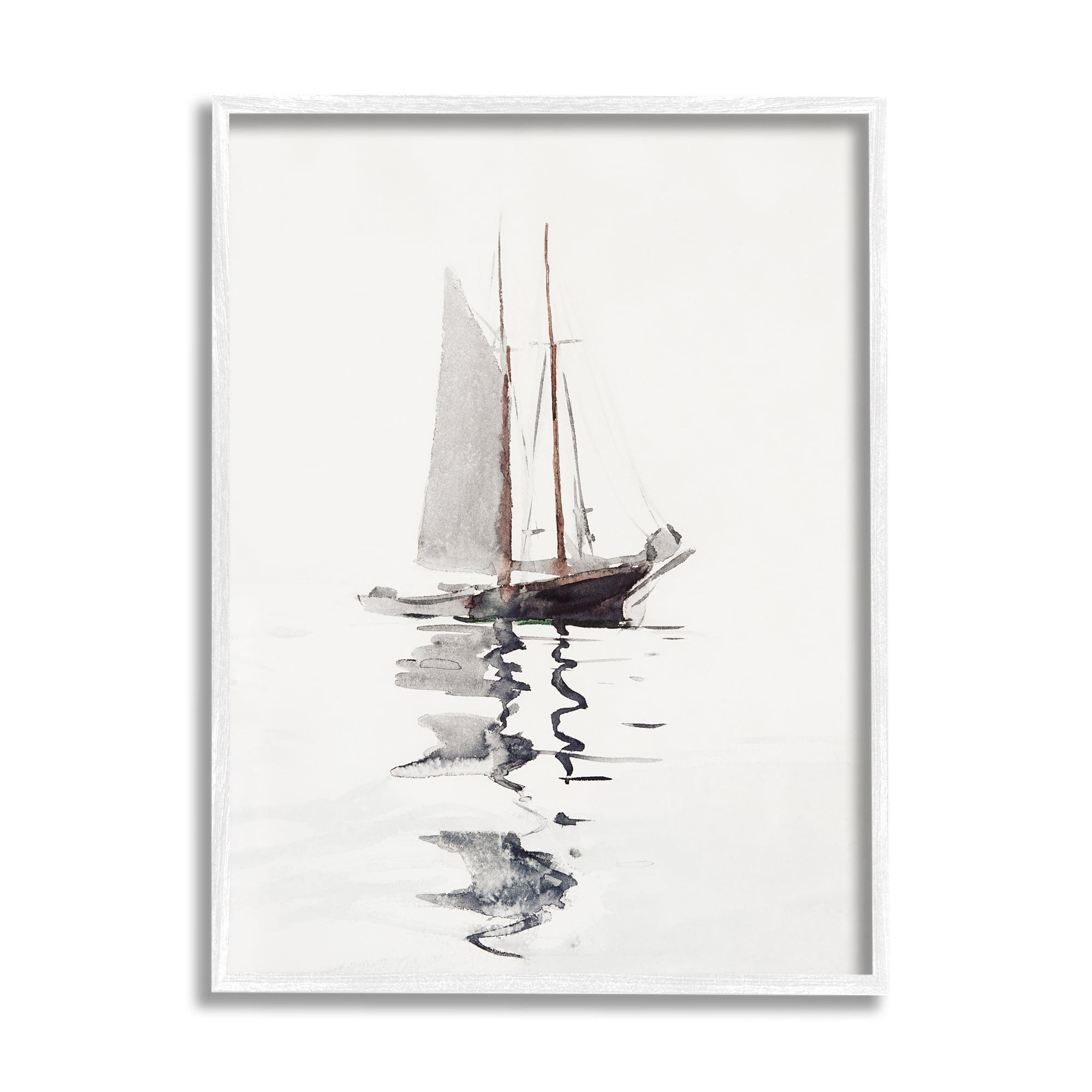 Stupell Industries " Tranquil Sailboat Vessel Floating Lone Ocean Reflection " by Lettered And Lined Painting Print