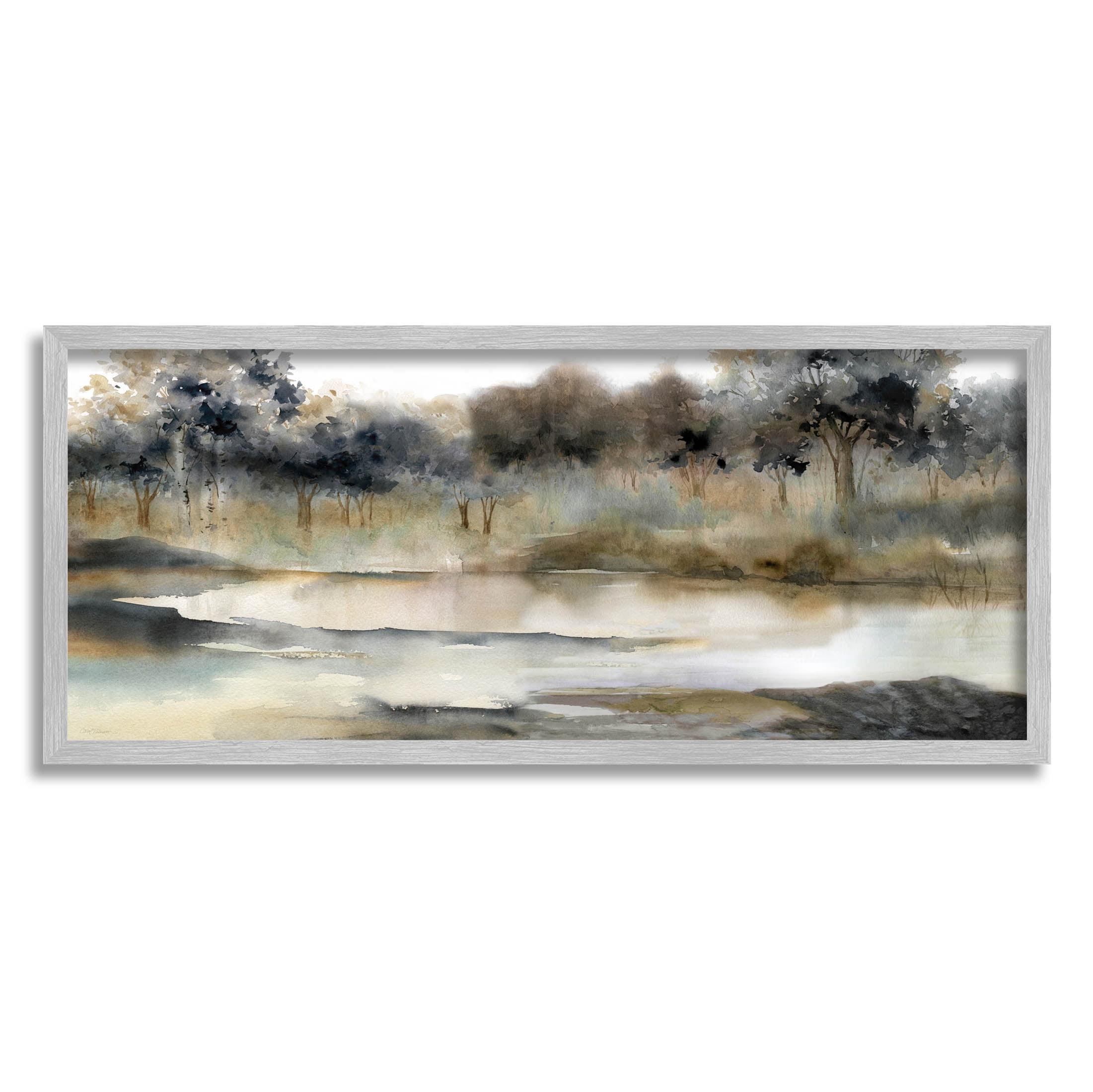 " Trees By Lakeside Landscape " by Carol Robinson Painting Print