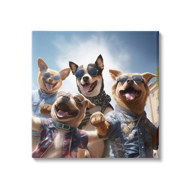 Stupell Industries Trendy Dogs Selfie Animals & Insects Painting Gallery Wrapped Canvas Art Print Wall Art, 24 x 24
