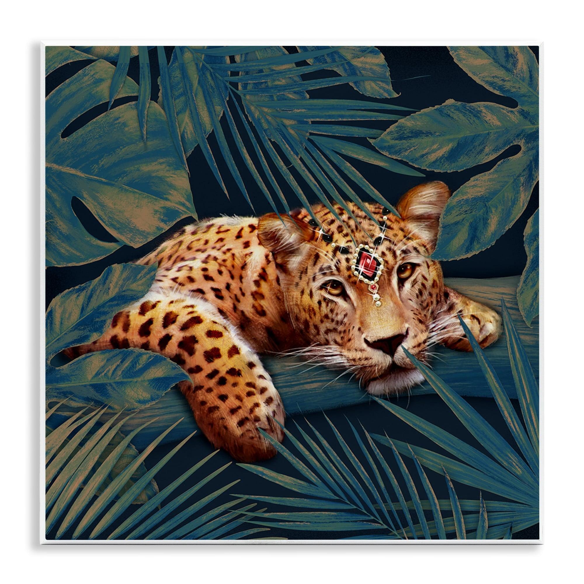 Stupell Industries Tropical Leopard Glitz Gem Safari Cat Jungle Plants, 12 x 12, Design by Ziwei Li