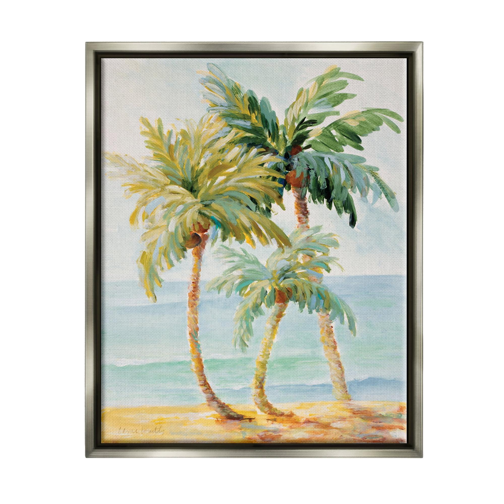 Stupell Industries Tropical Palm Trees on Coastal Beach Sand Gray Floater Framed Canvas Wall Art, 16 x 20