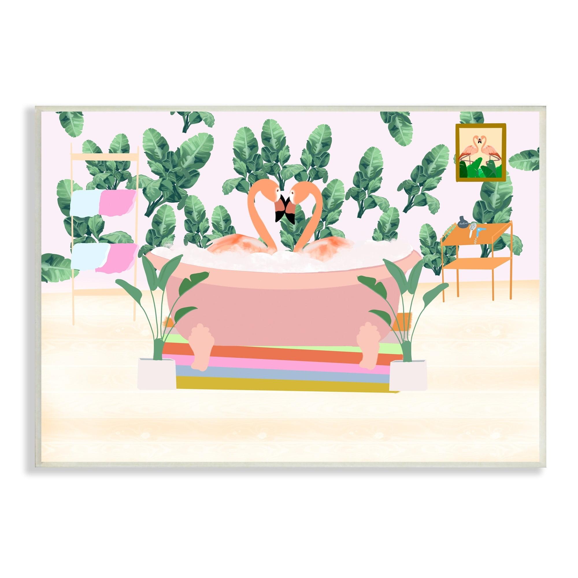 Stupell Industries Tropical Pink Flamingo Pair Bubble Bath Tropical Bathroom, 15 x 10,Design by Ashley Singleton